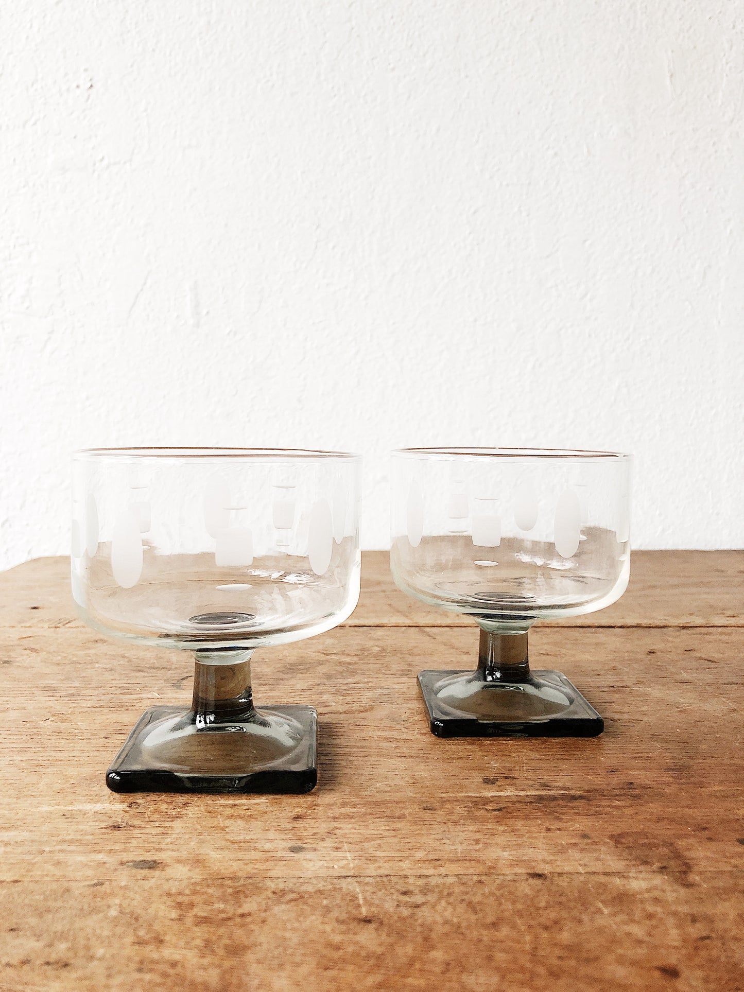 Pair Vintage Etched Cocktail Glasses
