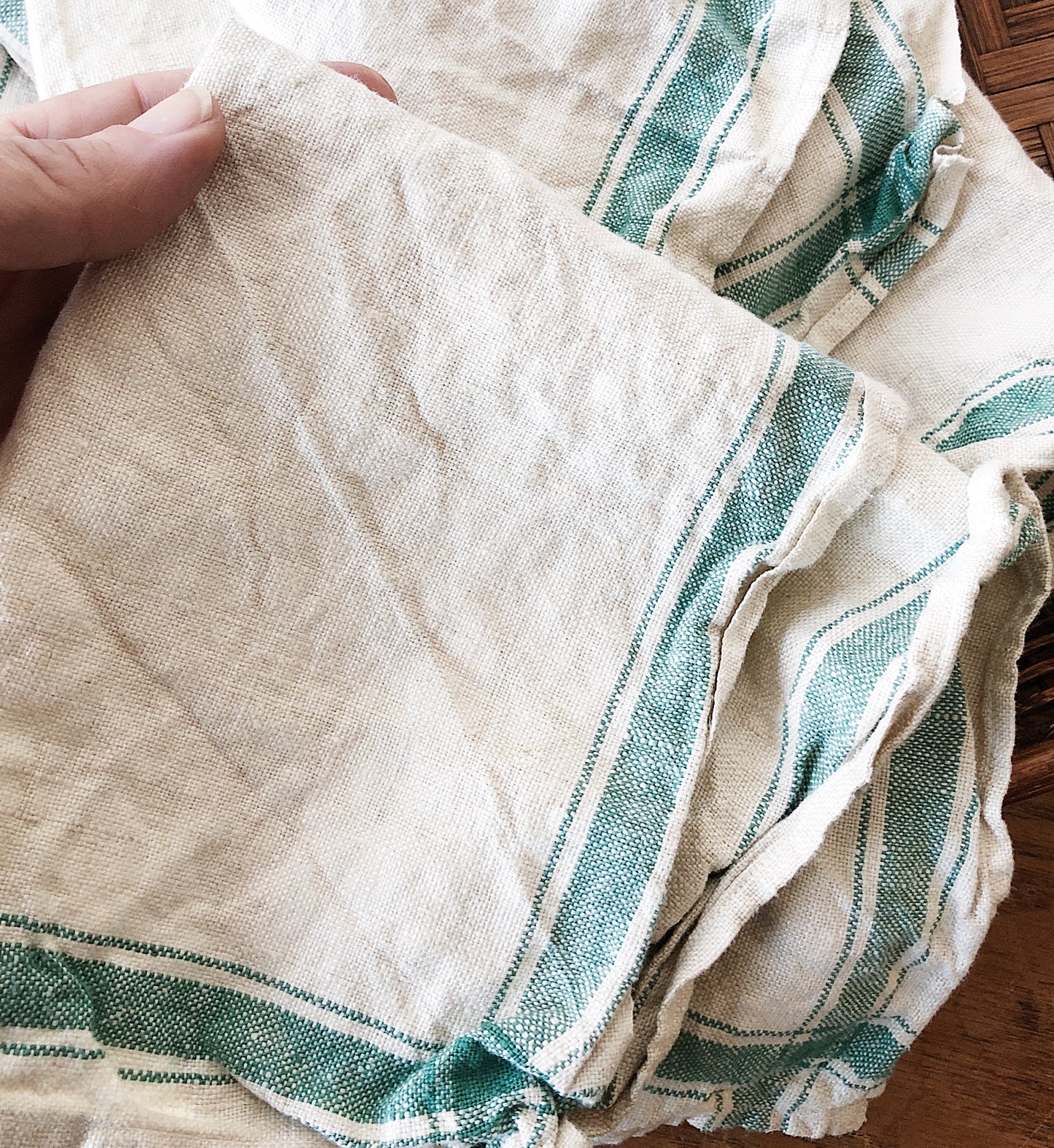 Six Vintage Linen Flour Sack Napkins