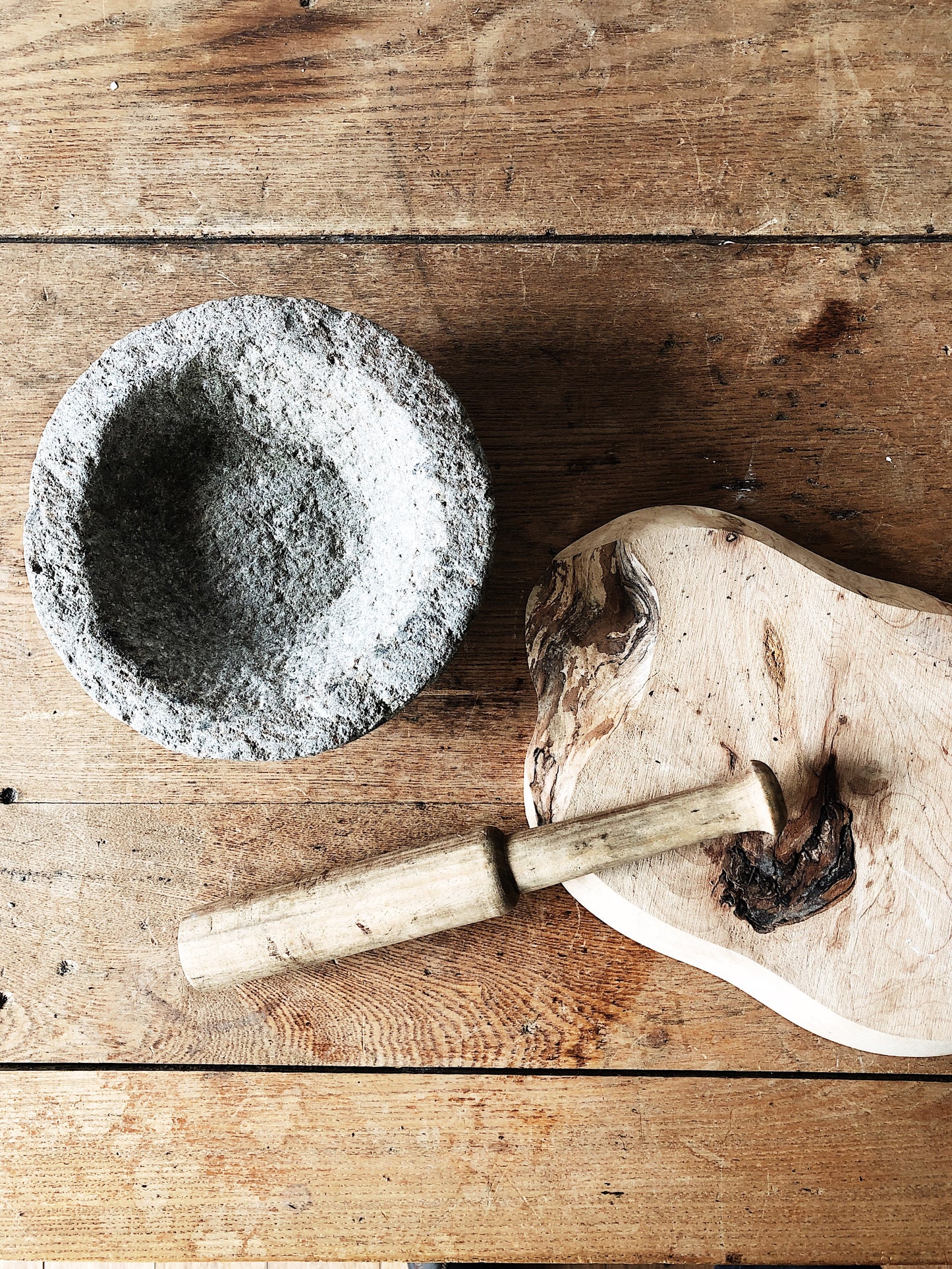Vintage Stone Molcajete and Wood Pestle