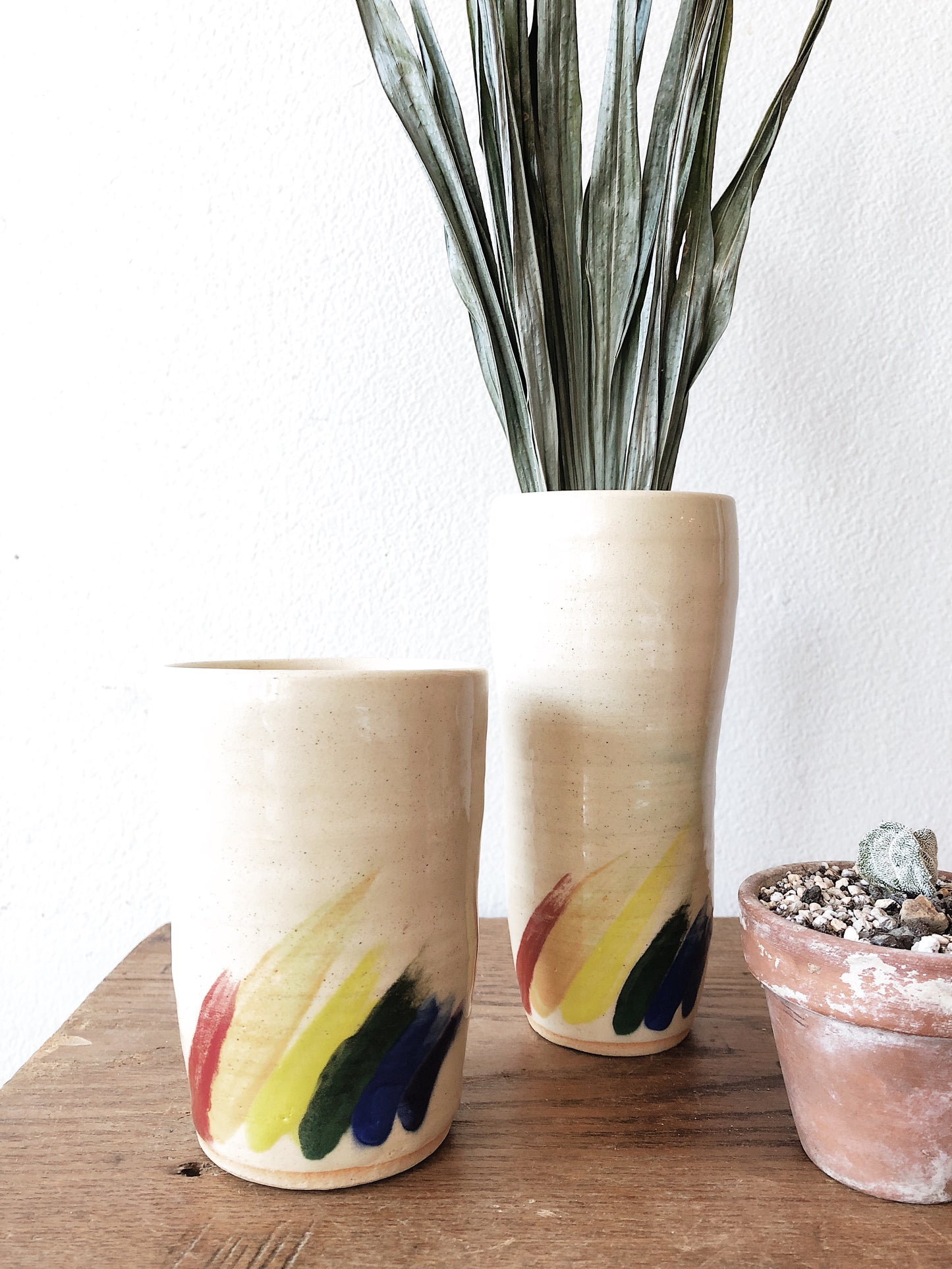 Vintage Handmade Ceramic Rainbow Tumblers
