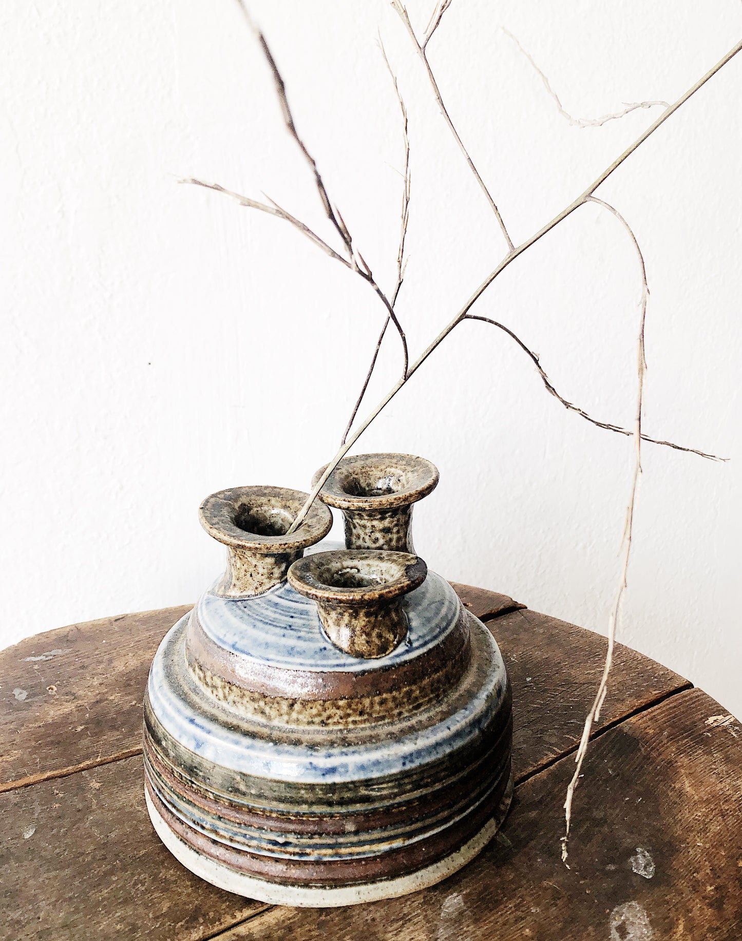 Vintage Stoneware Candelabra or Ikebana