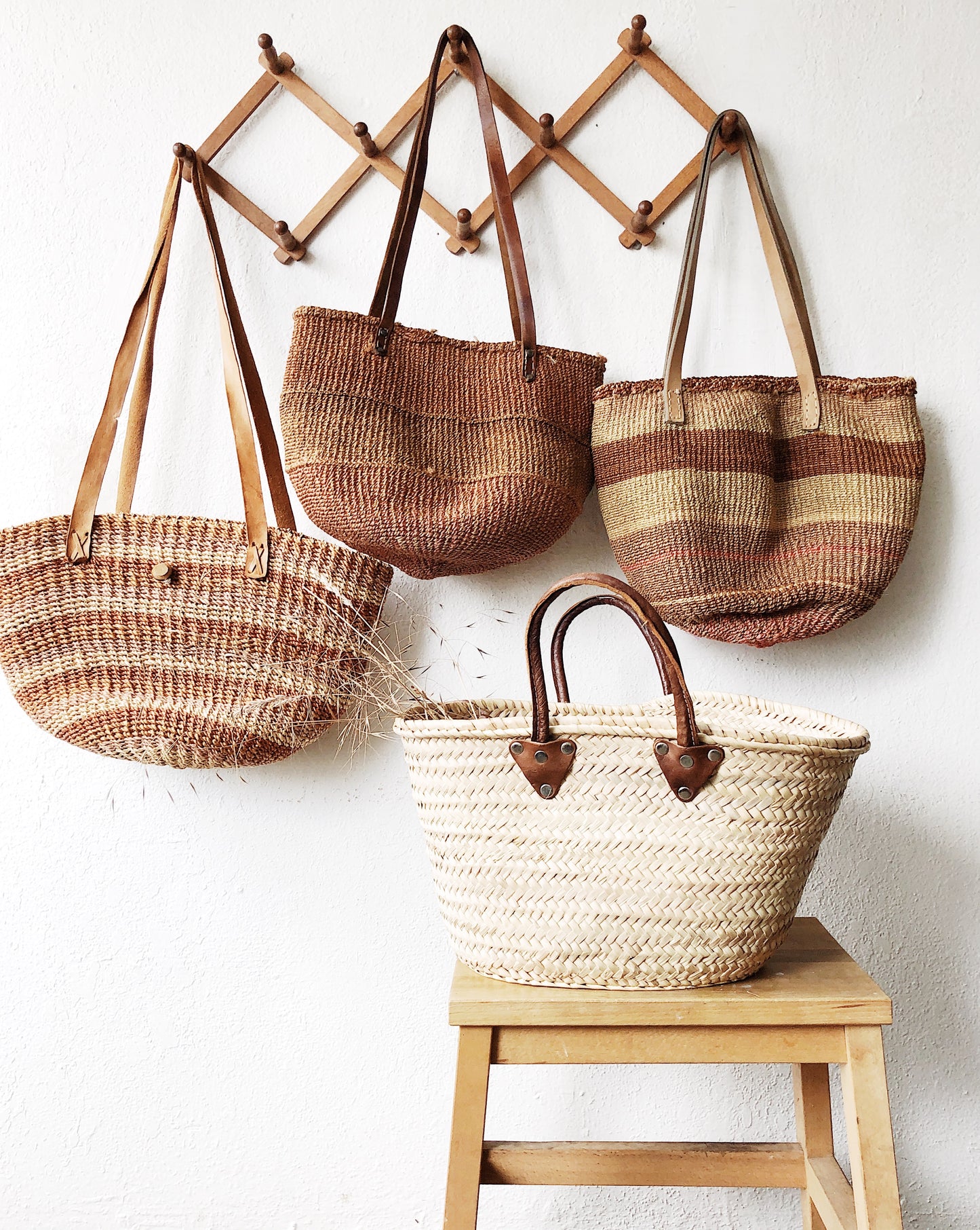 Straw Tote with Leather Trim