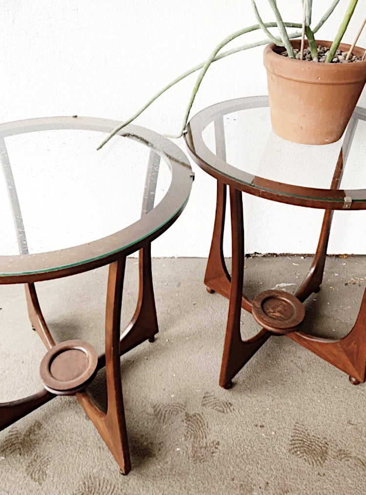 Mid Century Walnut Side Table with Glass Top