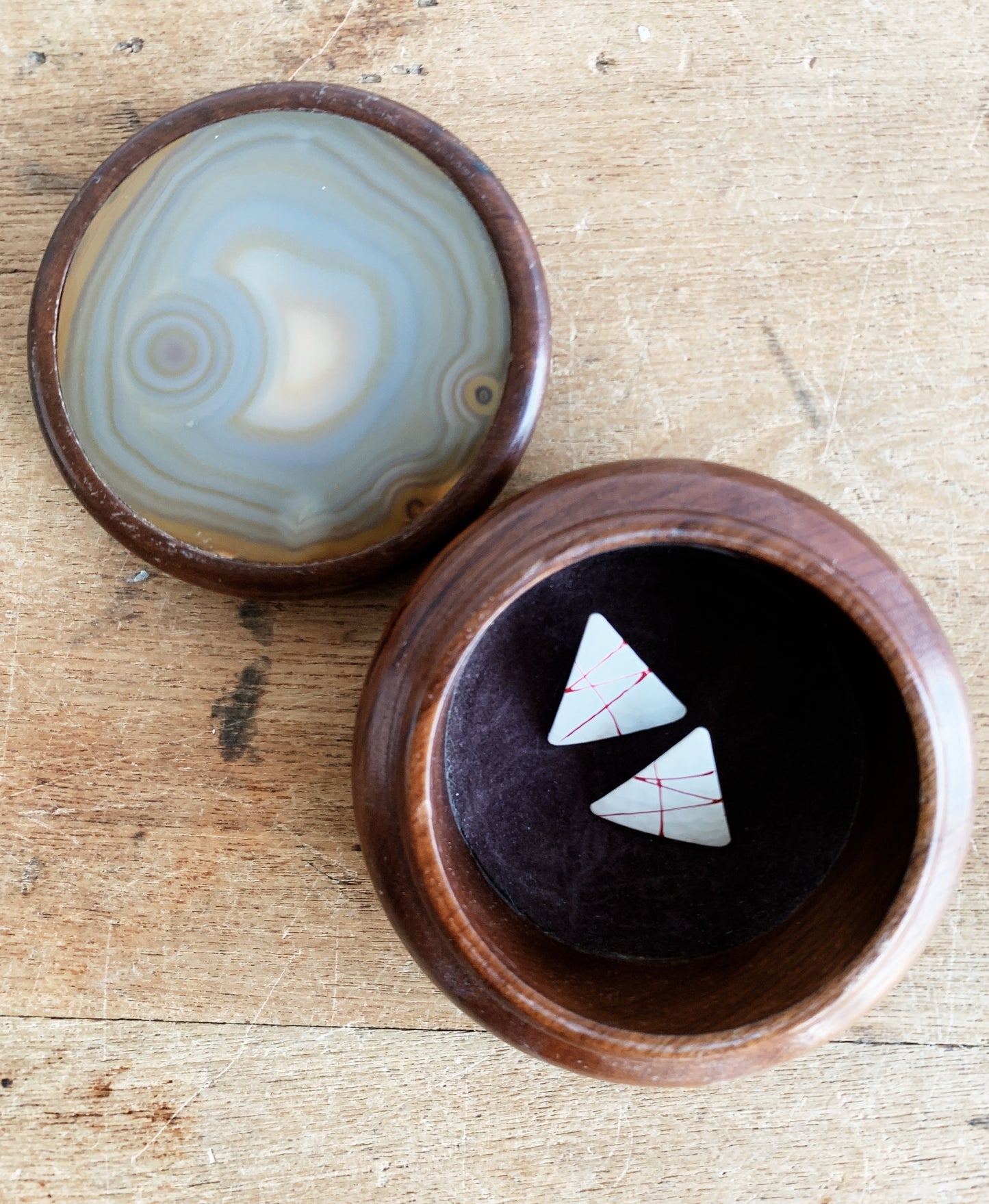 Vintage Agate and Wood Trinket Box