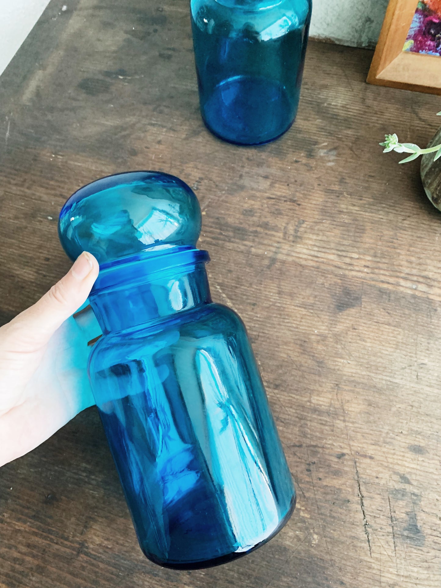 Vintage Belgian Blue Glass Apothecary Jar