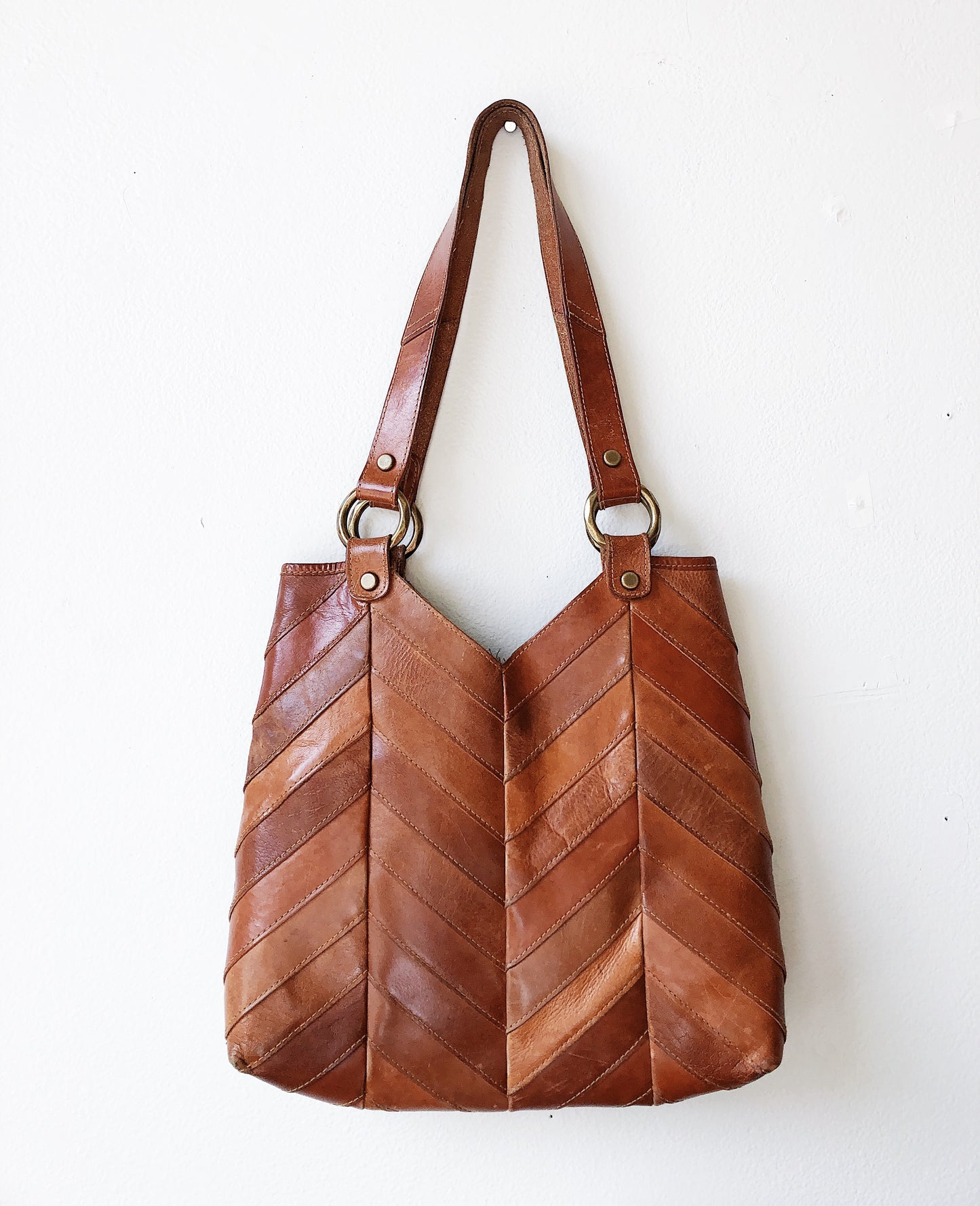 Vintage 1970s Herringbone Leather Tote