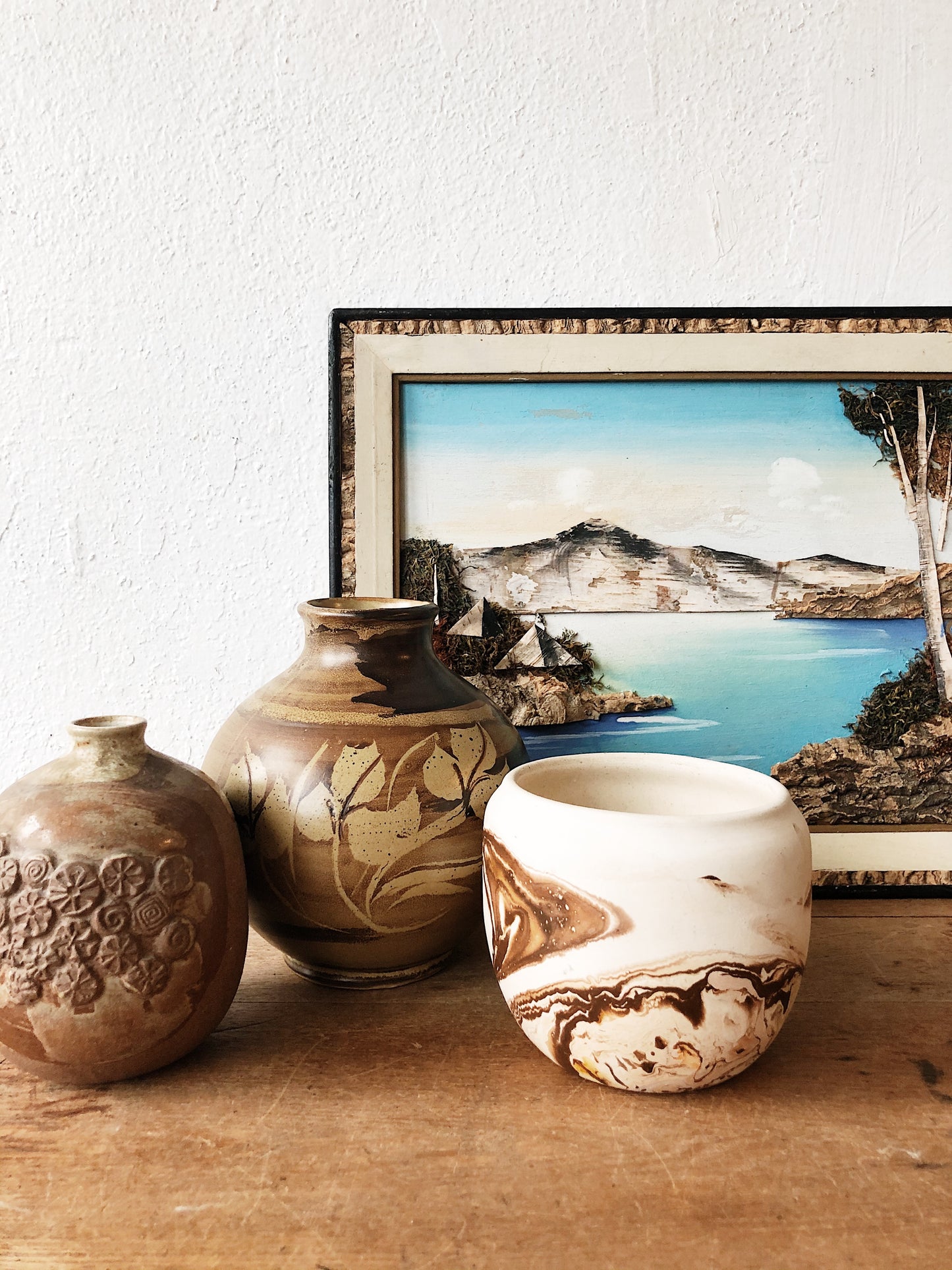 Vintage Birch Bark Landscape Painting