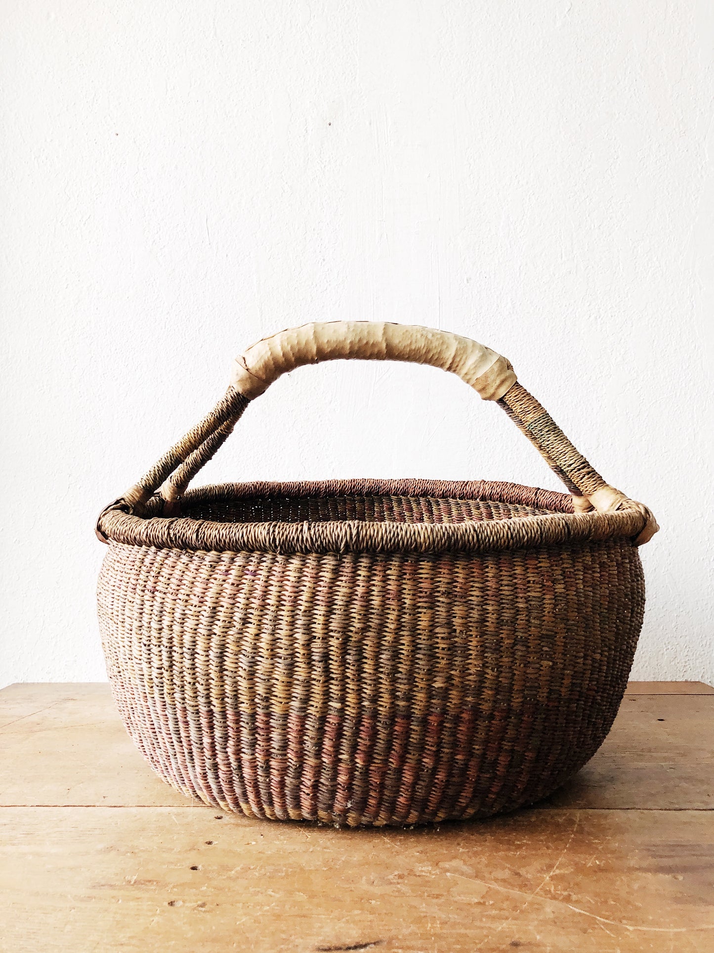 Leather Handled Bolga Basket