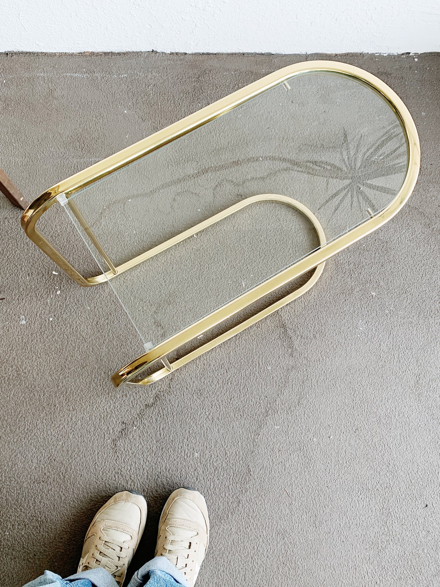 Vintage Gold Tone Side Table with Glass Top