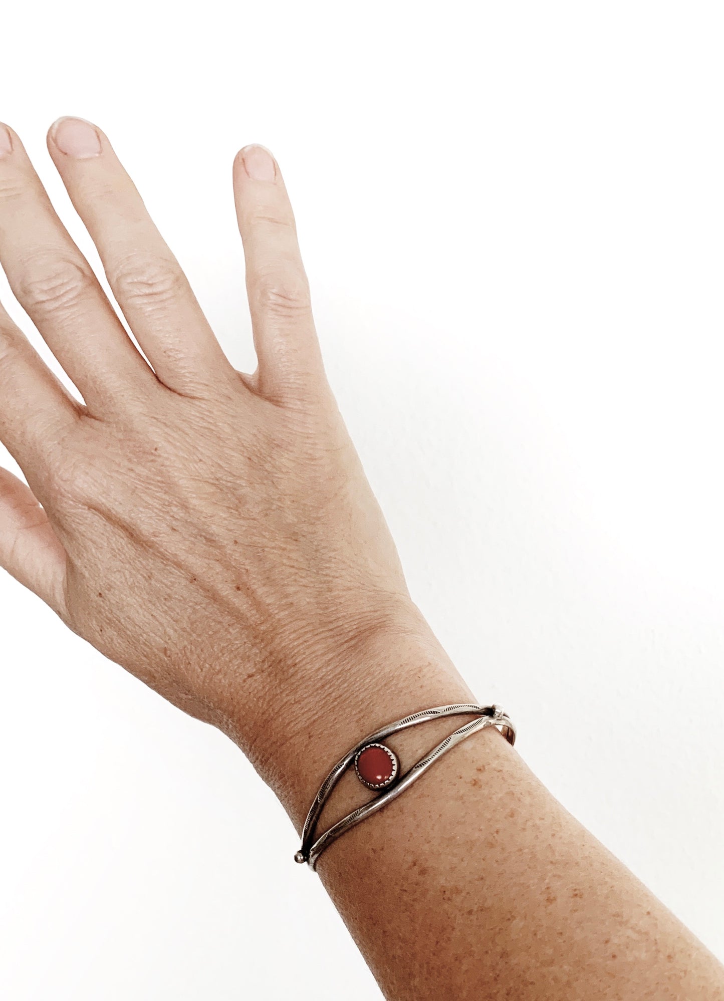 Vintage Silver Cuff With Carnelian Cabochon