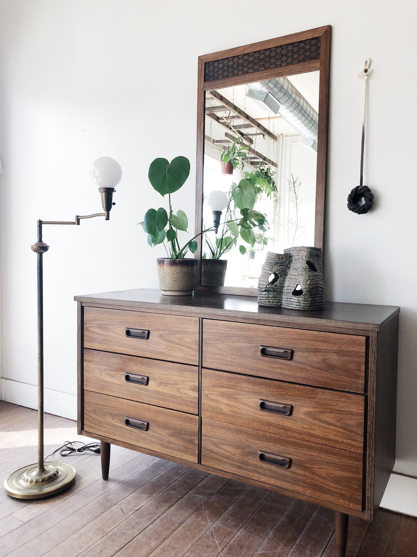 Vintage Brass Swing Arm Floor Lamp