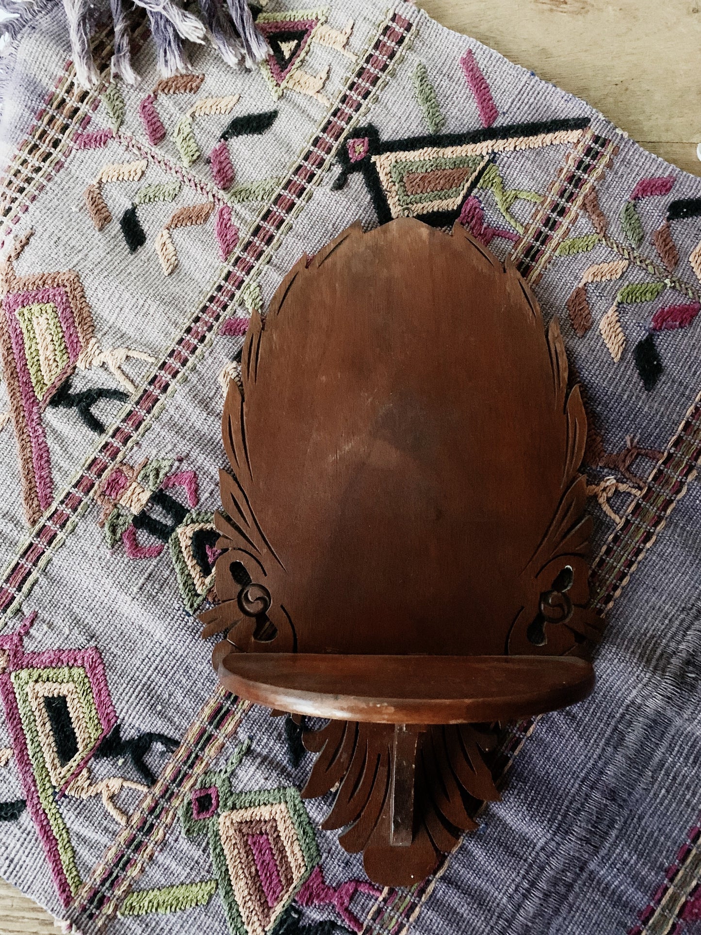 Vintage Carved Wood Wall Shelf