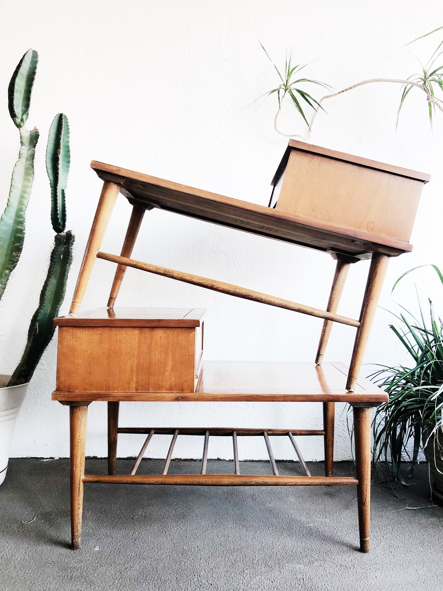 Mid Century Tiered Side Table with Drawer