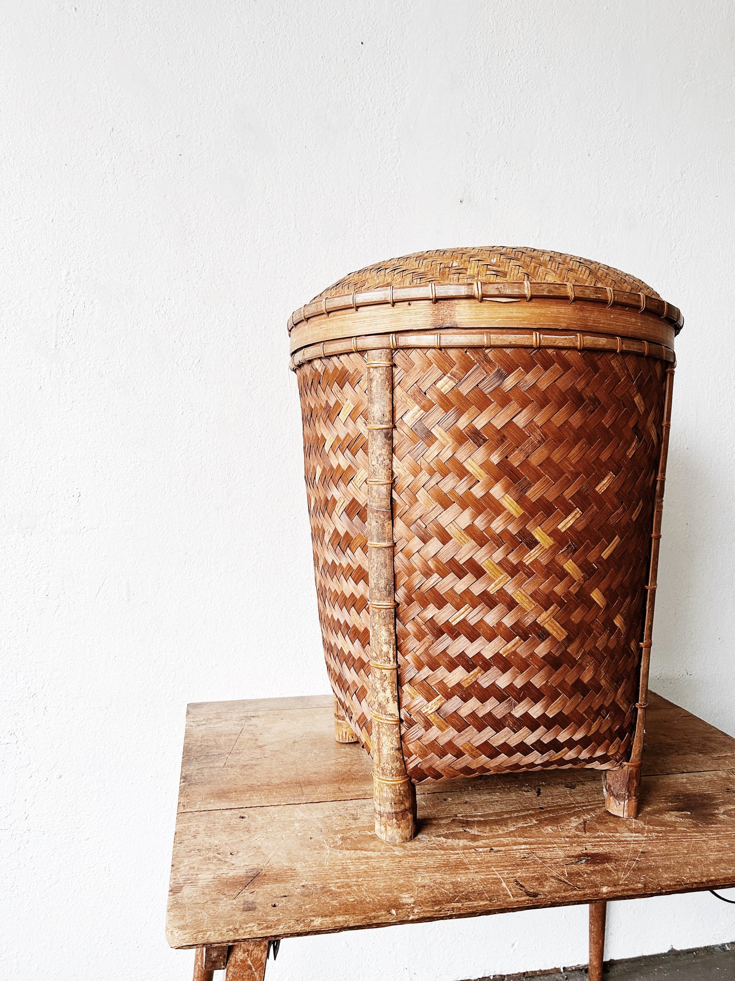 Large Vintage Lidded Floor Basket