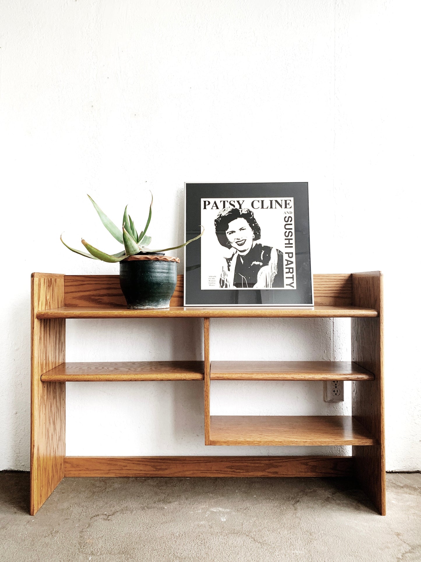Vintage Open Back Oak Shelving Unit