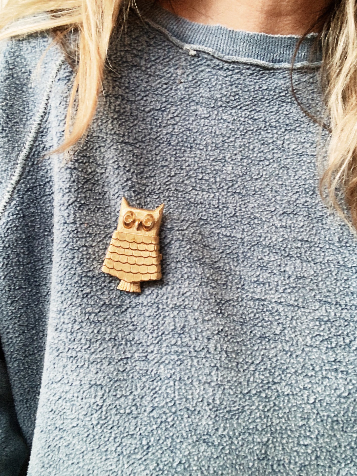 Vintage Goldtone Owl Pin with Solid Perfume or Lip Balm Compartment