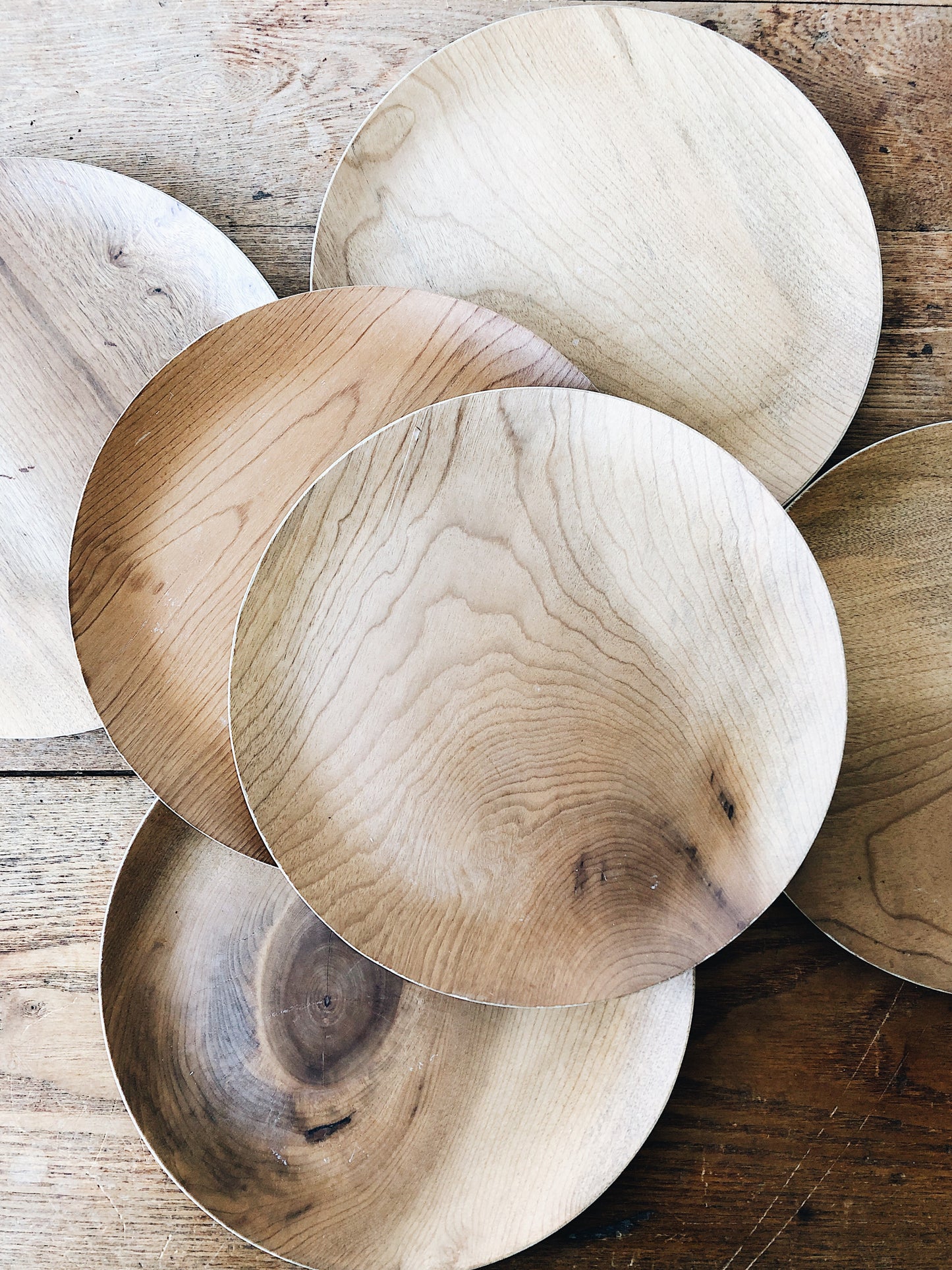 Set of Vintage Mid Century Myrtle Wood Plates