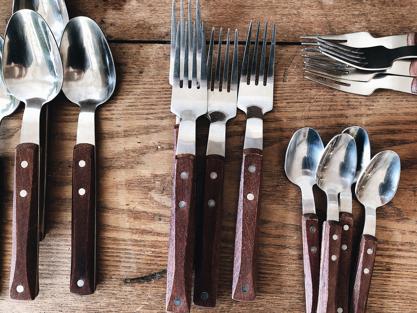 Vintage Set of Mod Wood Handle Flatware