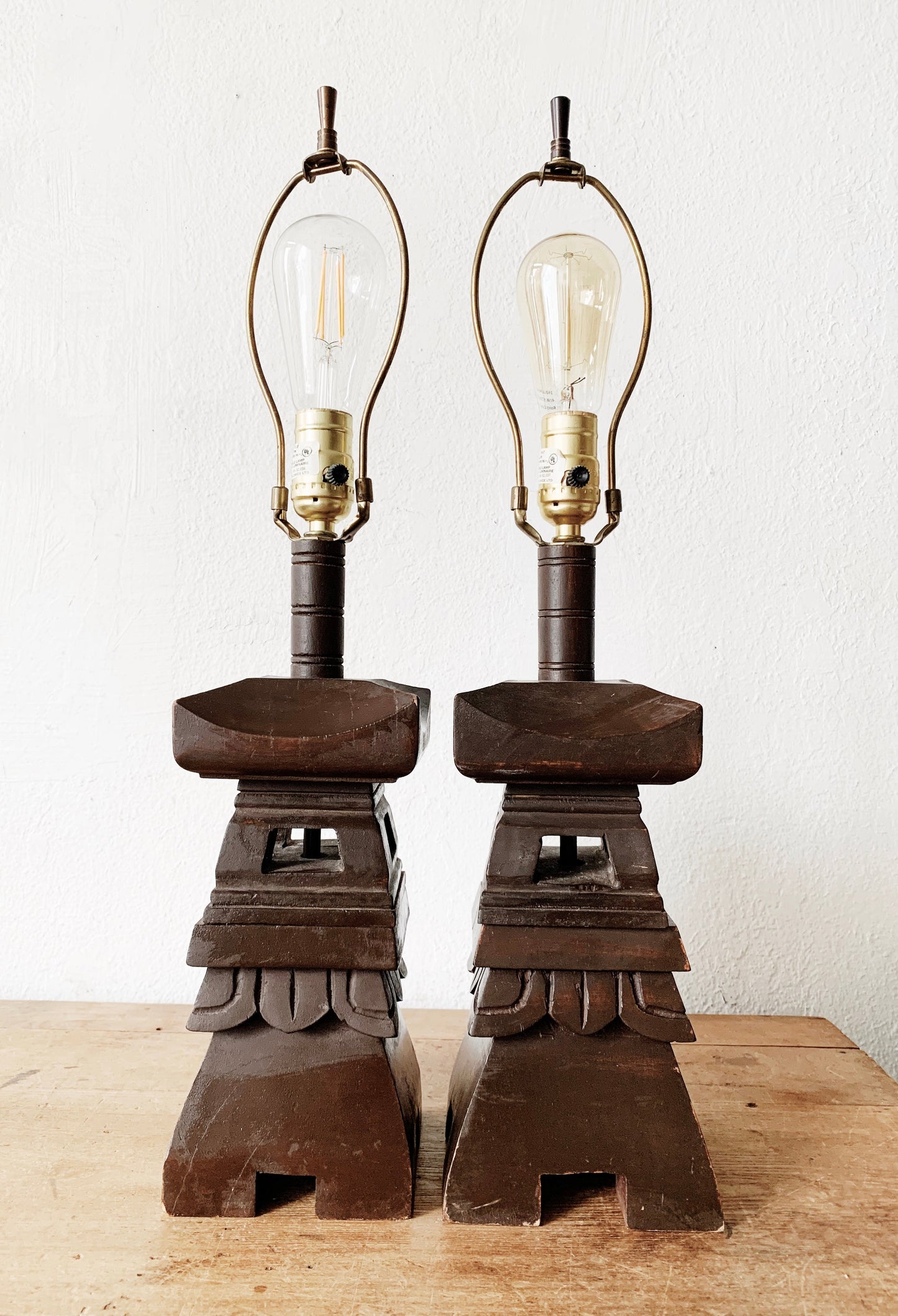 Vintage Wood Pagoda Lamp