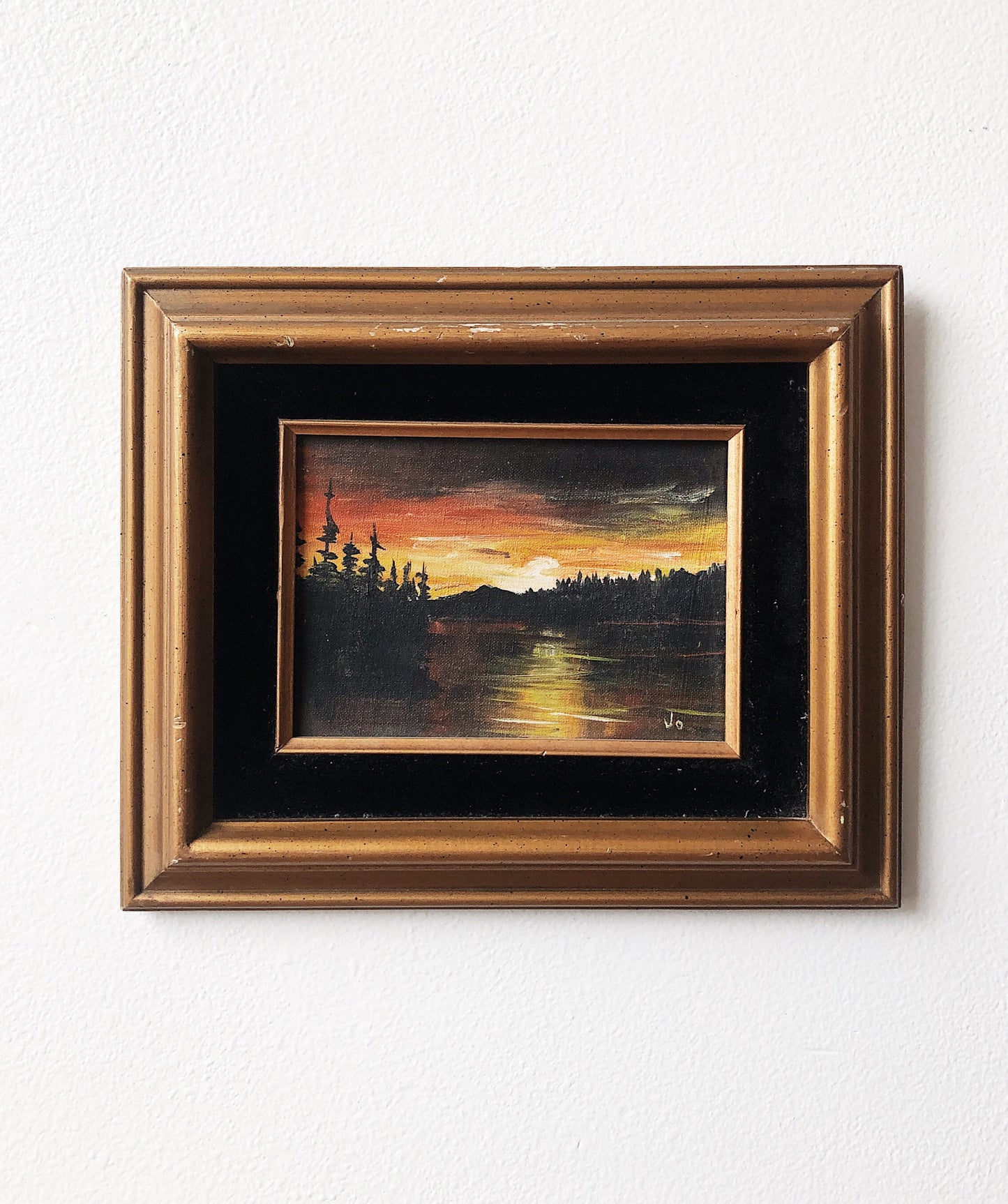 Vintage Moonlit Landscape Painting