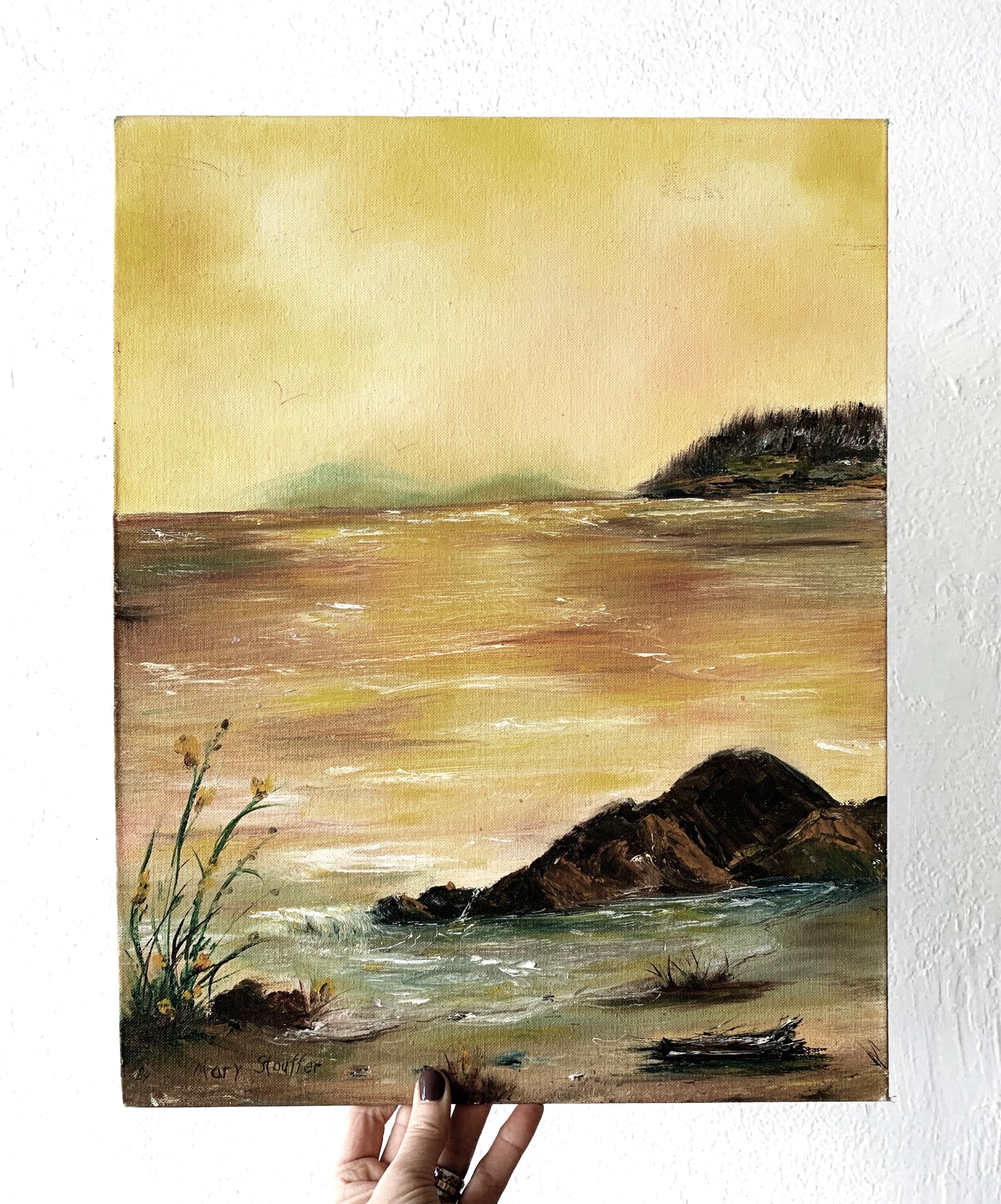 Vintage Golden Seascape Painting