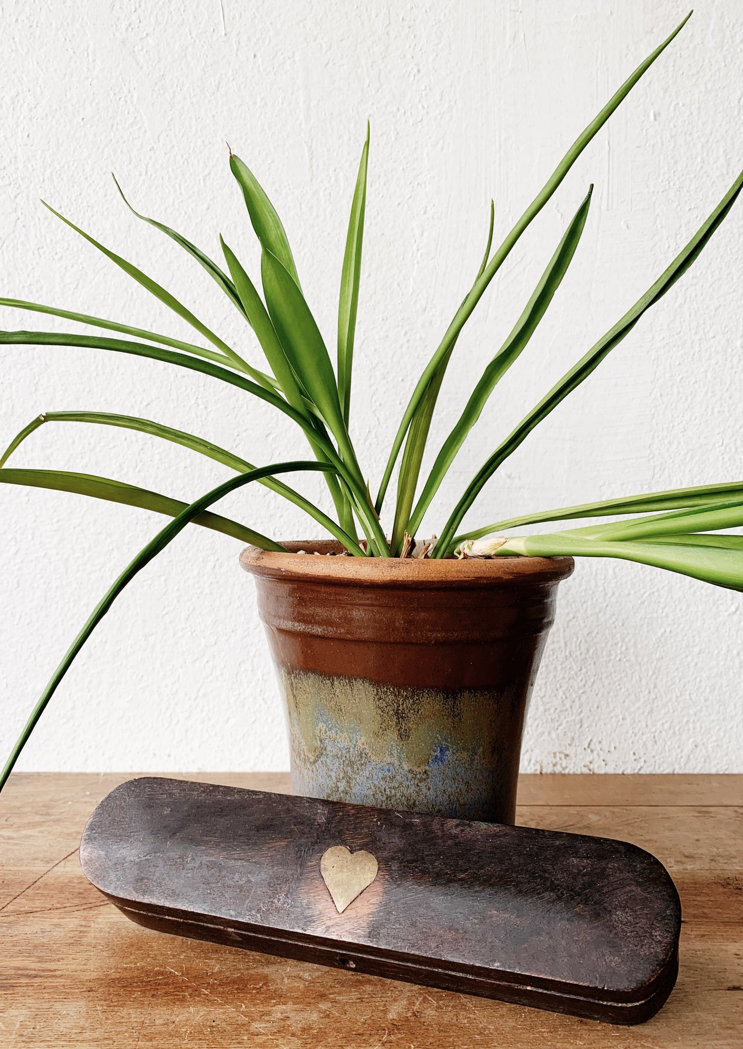 Long Wood Box With Brass Heart Inlay