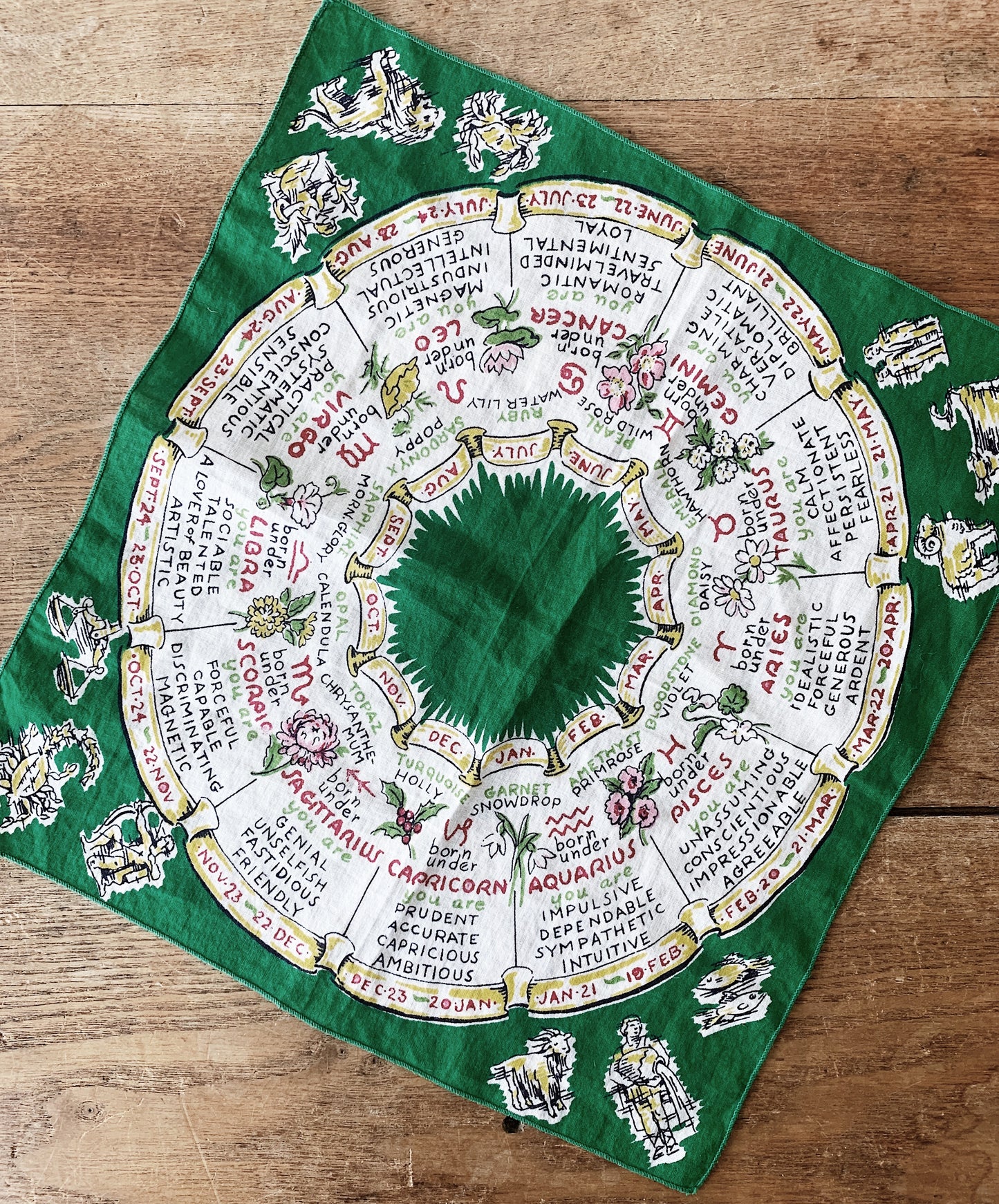 Vintage Cotton Astrology Handkerchief