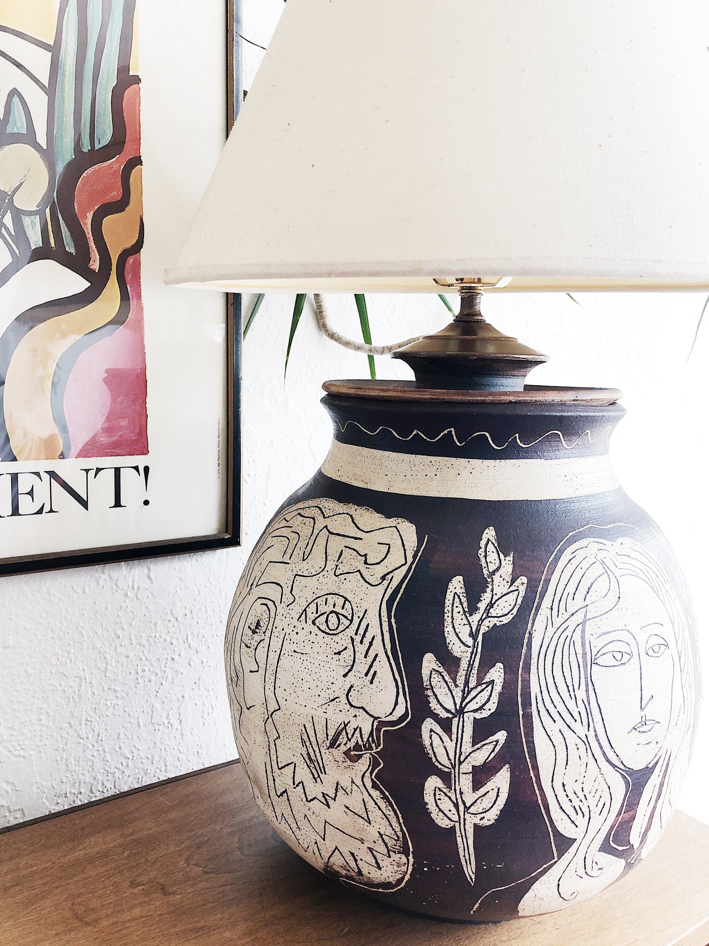 Vintage Handmade Ceramic Face Lamp