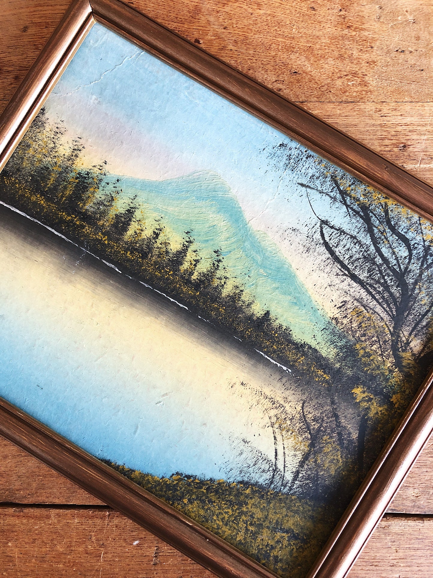 Vintage Blue Mountain Oil Painting