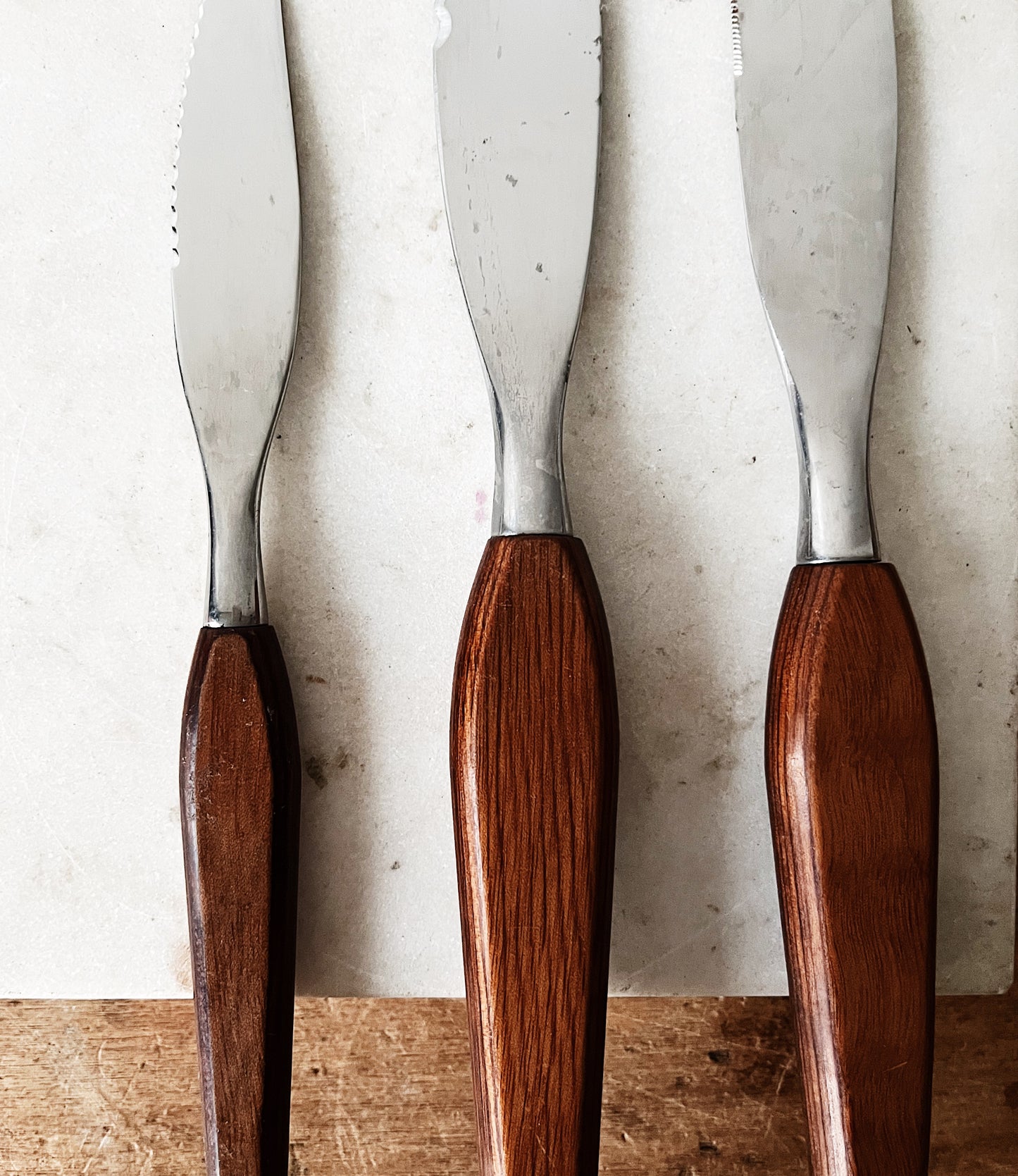 Mid Century Teak Knife Set