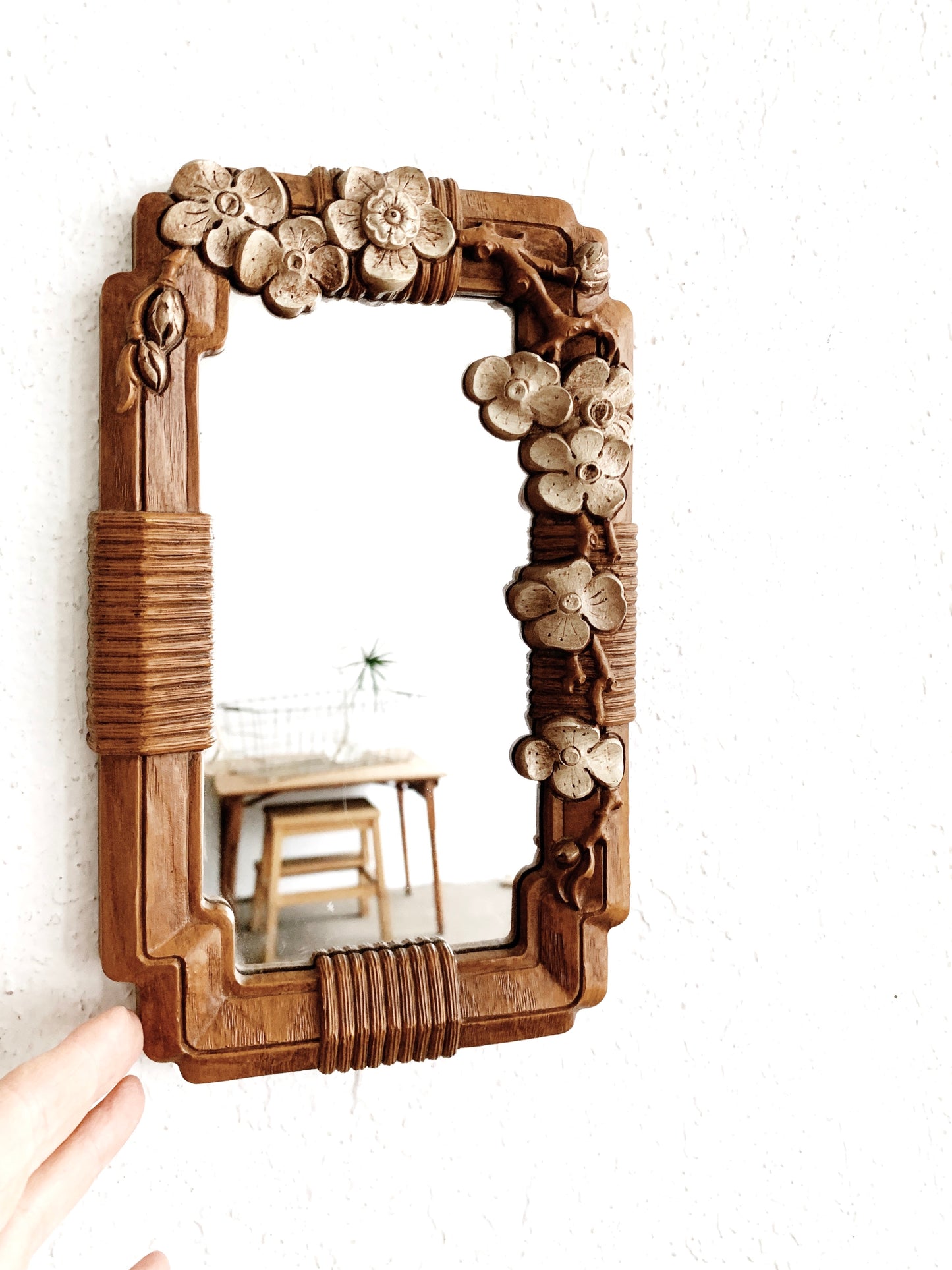 Vintage Resin Mirror with Dogwood