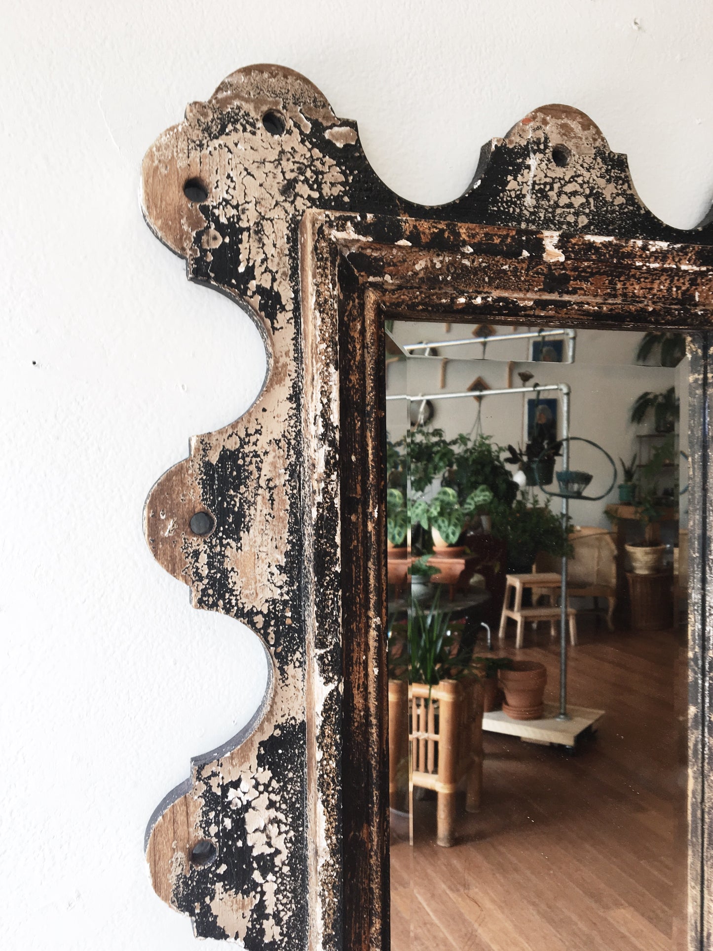 Large Distressed Wood Folk Mirror
