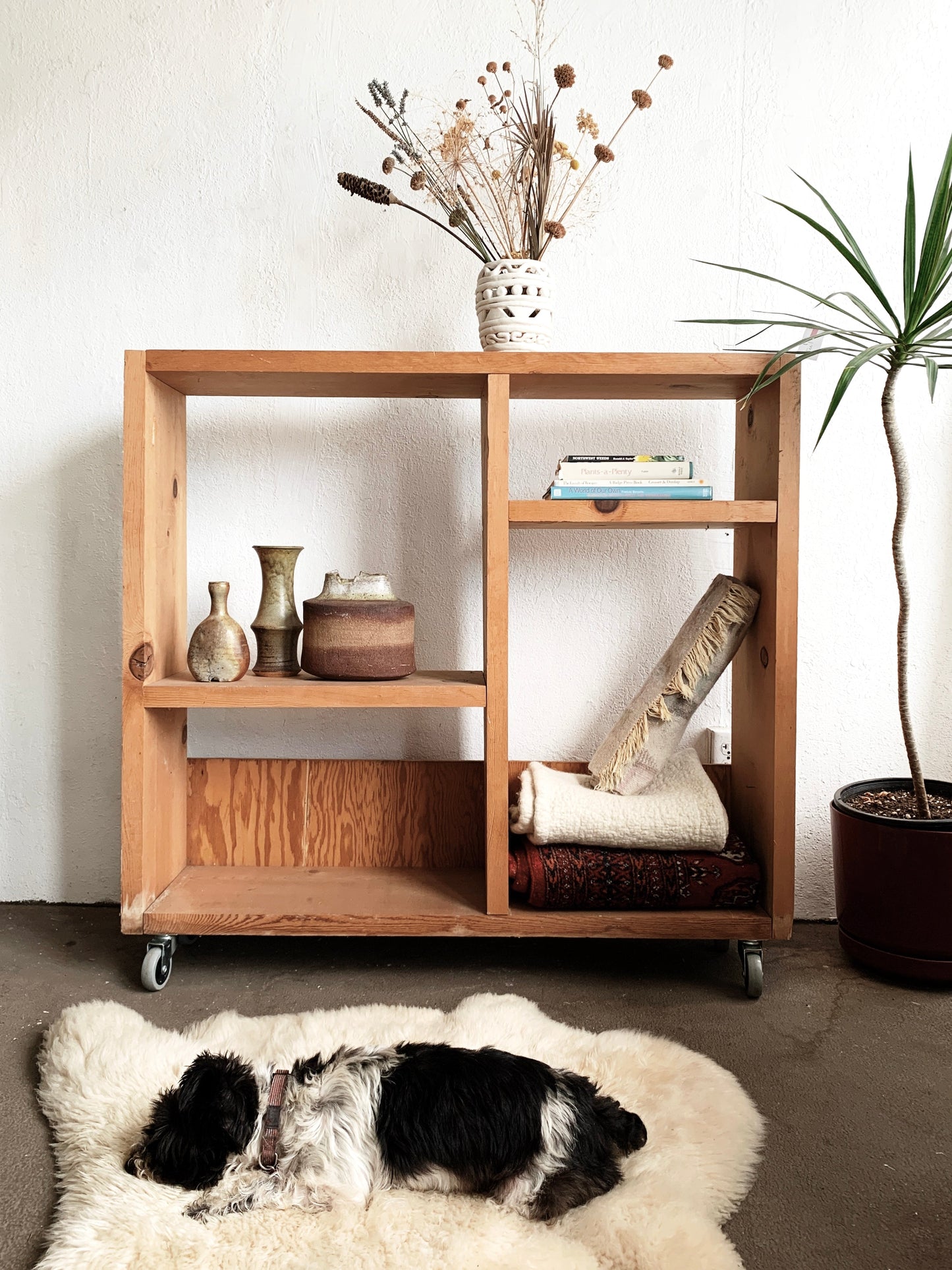 Handmade Wood Cubby Shelf on Wheels