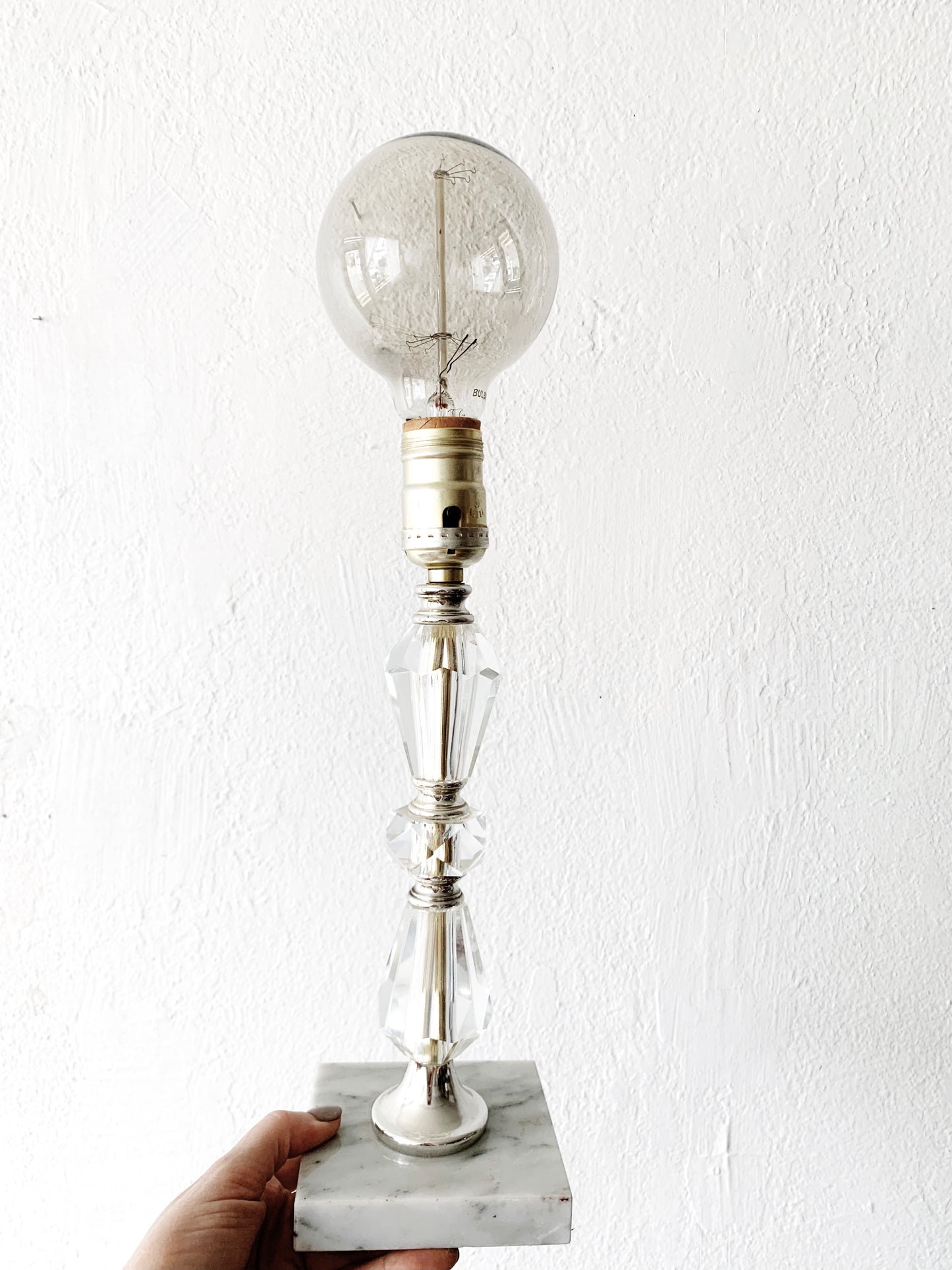 Mid Century Cut Glass Lamp with Marble Base