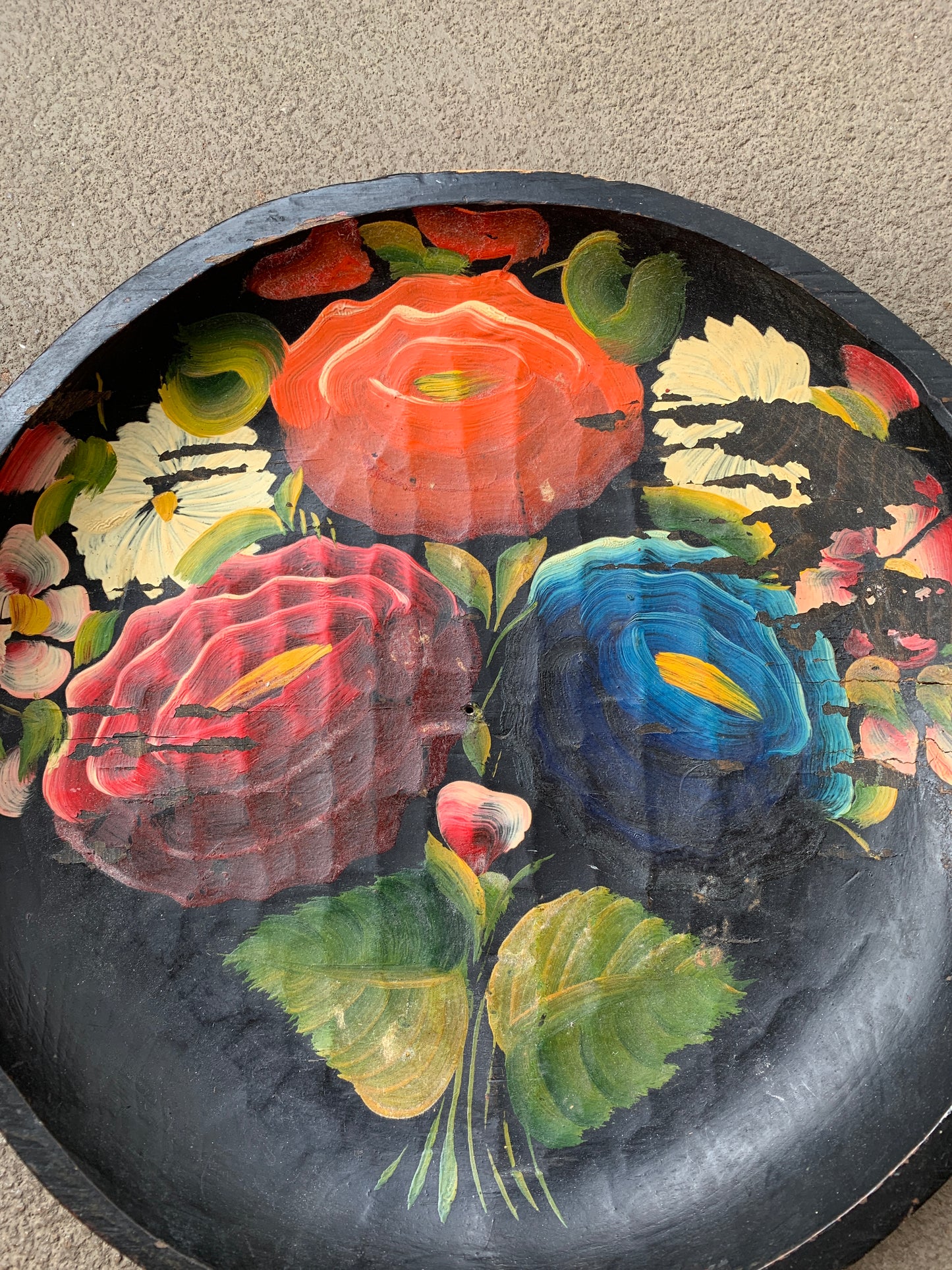 Vintage Hand Painted Folk Wood Tray