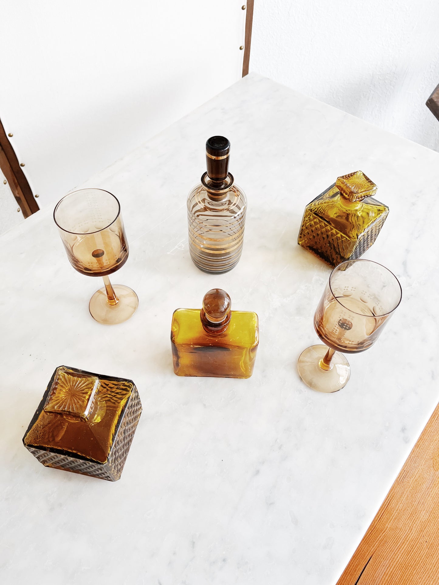 Mid Century Amber Glass Decanter Collection