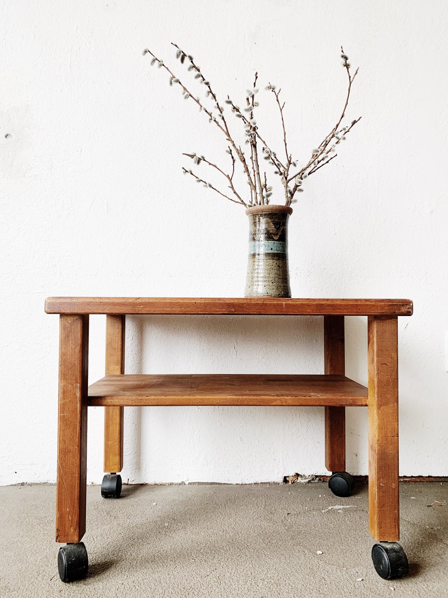 Handmade Vintage Wood Rolling Cart/ Table