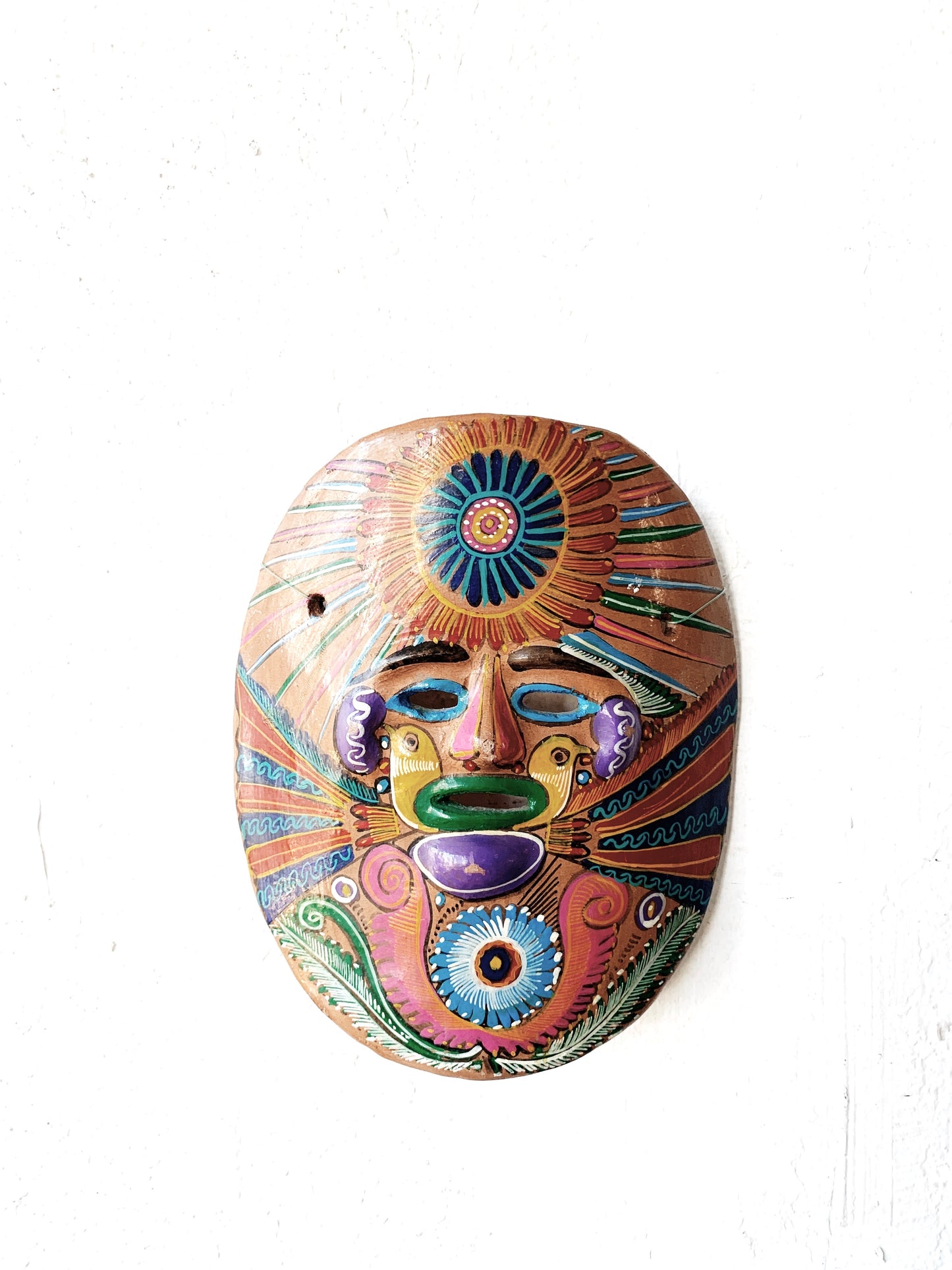 Vintage Hand Painted Folk Mexican Clay Mask