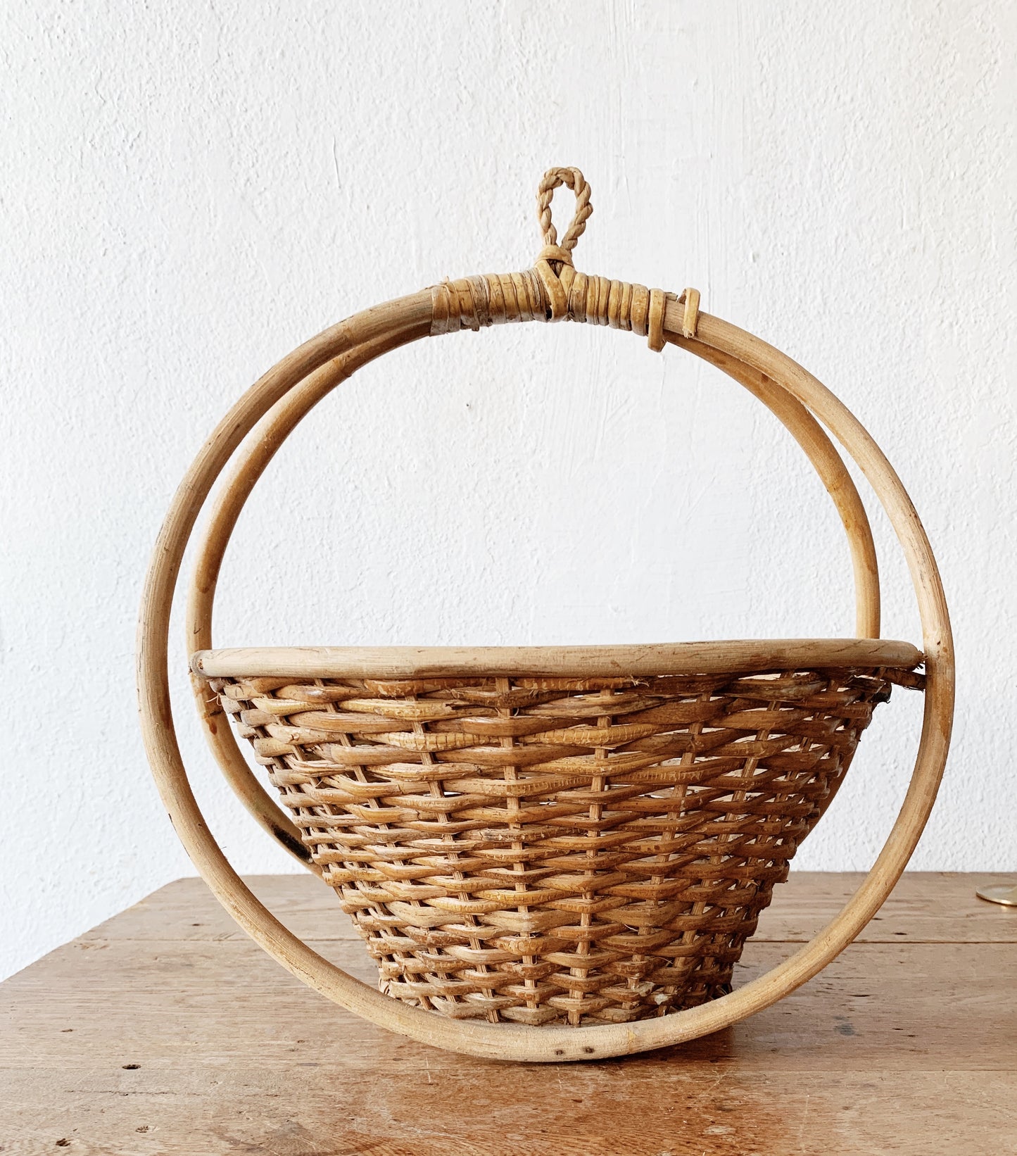 Vintage Bamboo Framed Hanging Basket