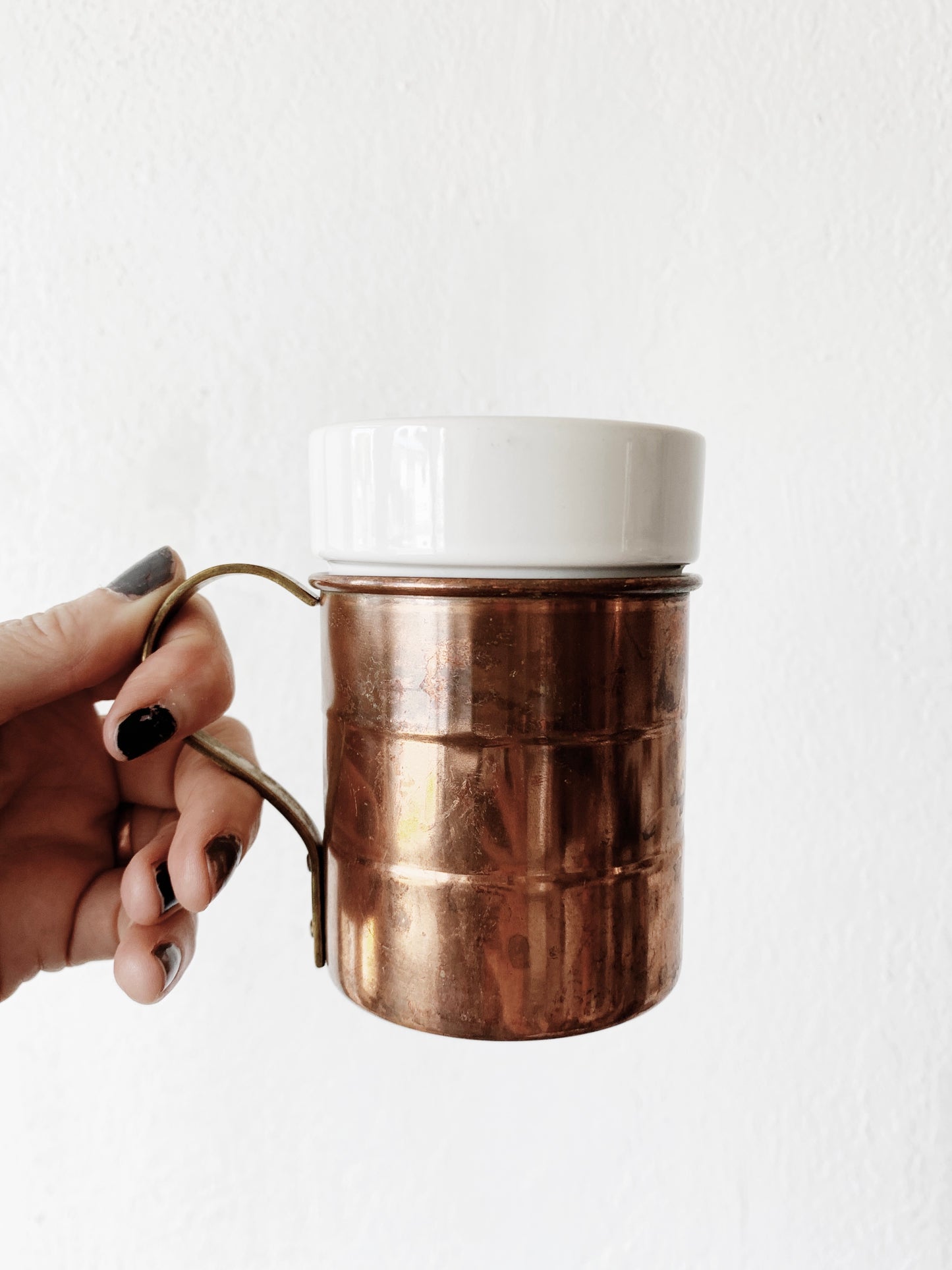 Ceramic Tumbler Pair with Copper and Brass Holder