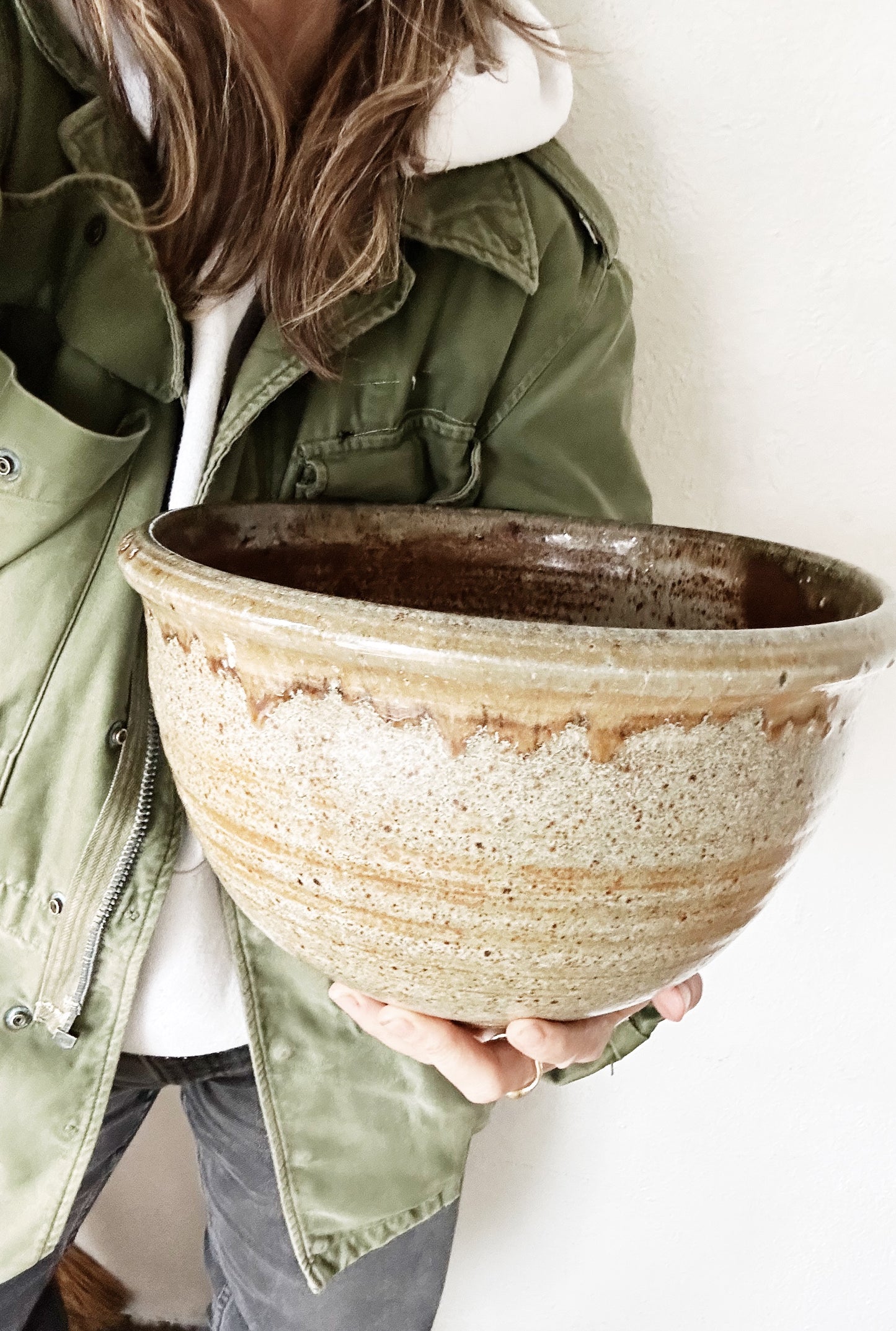Large Vintage Hand Built Stoneware Bowl