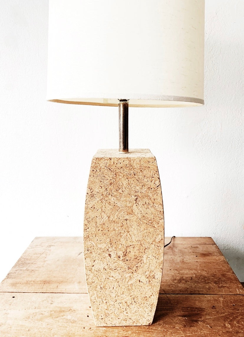 Large Vintage Cork Lamp with Shade