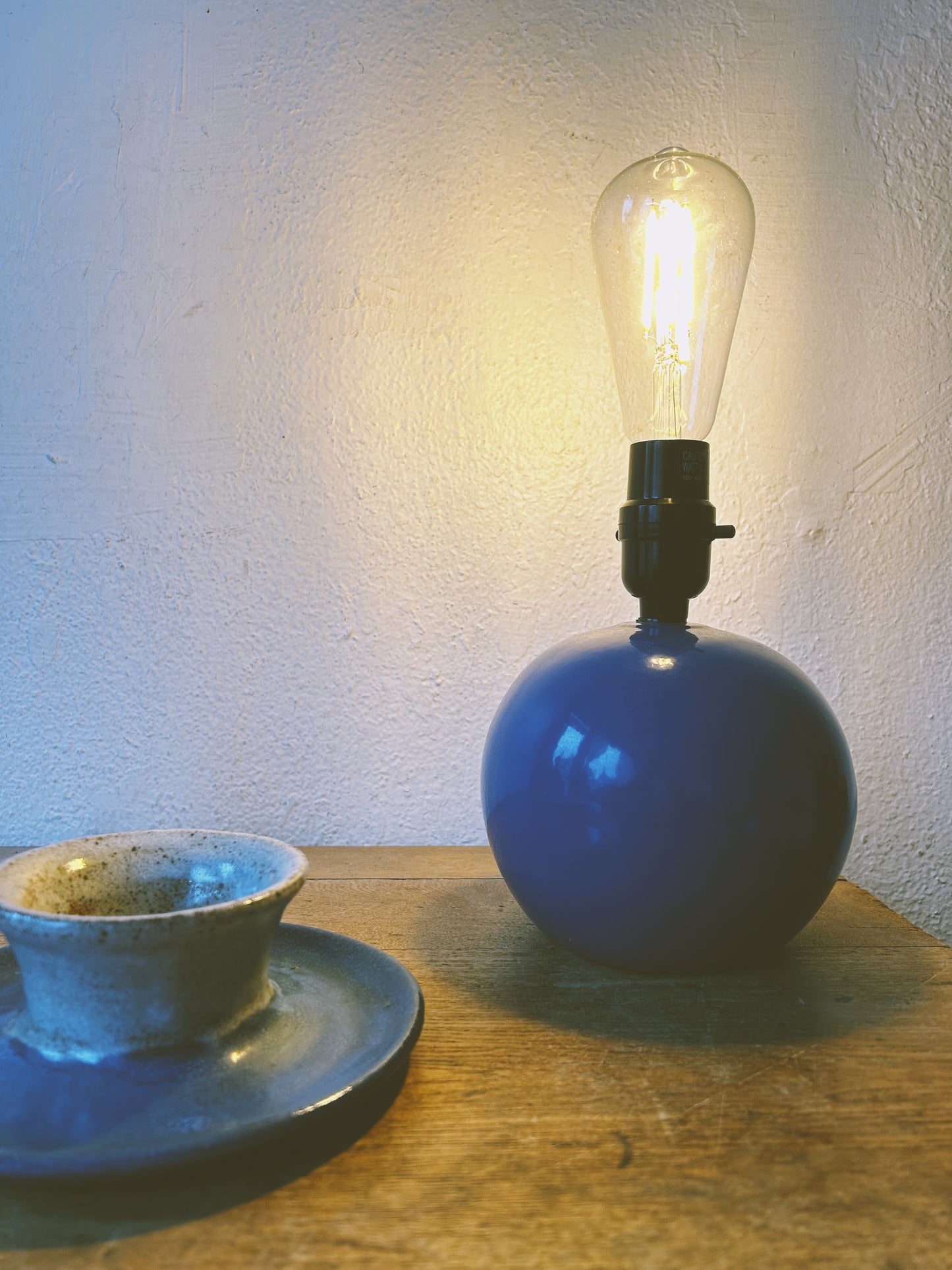 Vintage Cobalt Ceramic Orb Lamp