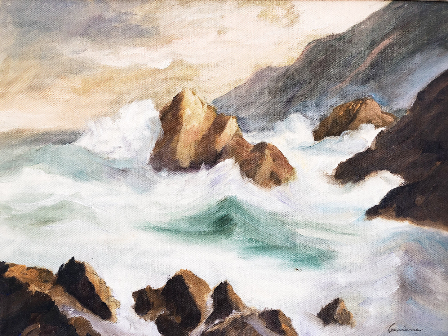 Vintage Ocean Landscape Painting