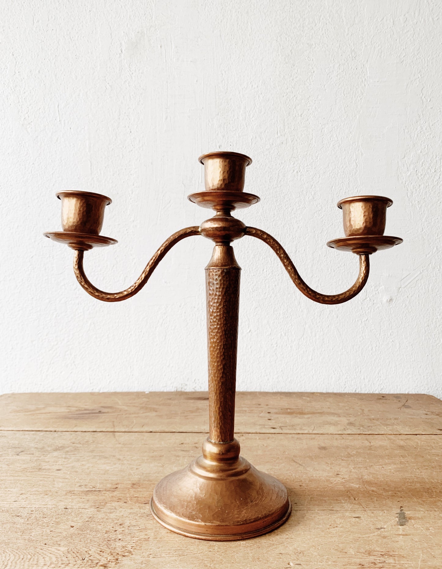 Large Vintage Hammered Copper Candelabra
