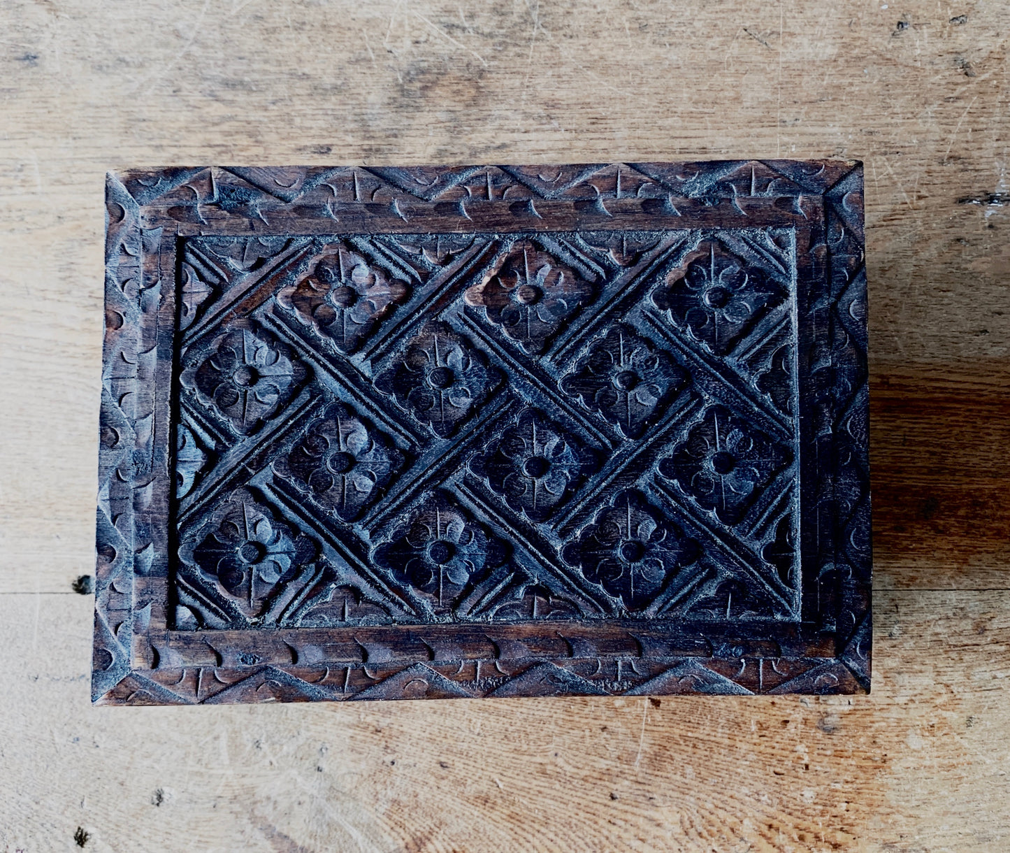 Vintage Carved Wood Jewelry Box