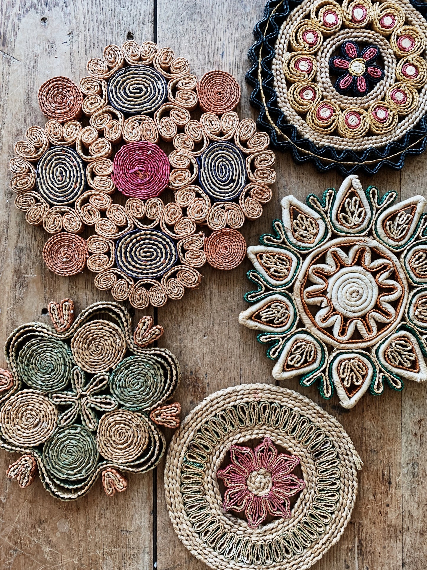 Vintage Straw Trivet Collection
