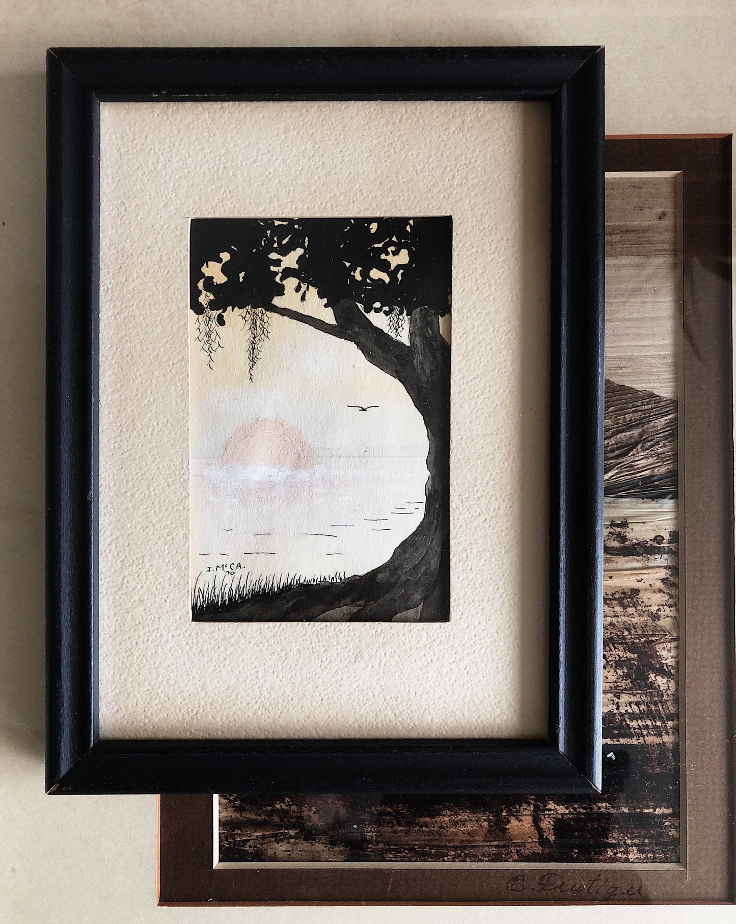 Vintage Mixed Media Landscape Painting