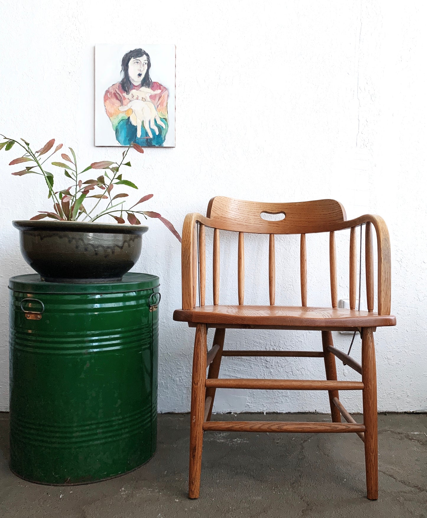 Set of Four Vintage Oak Captains Chairs