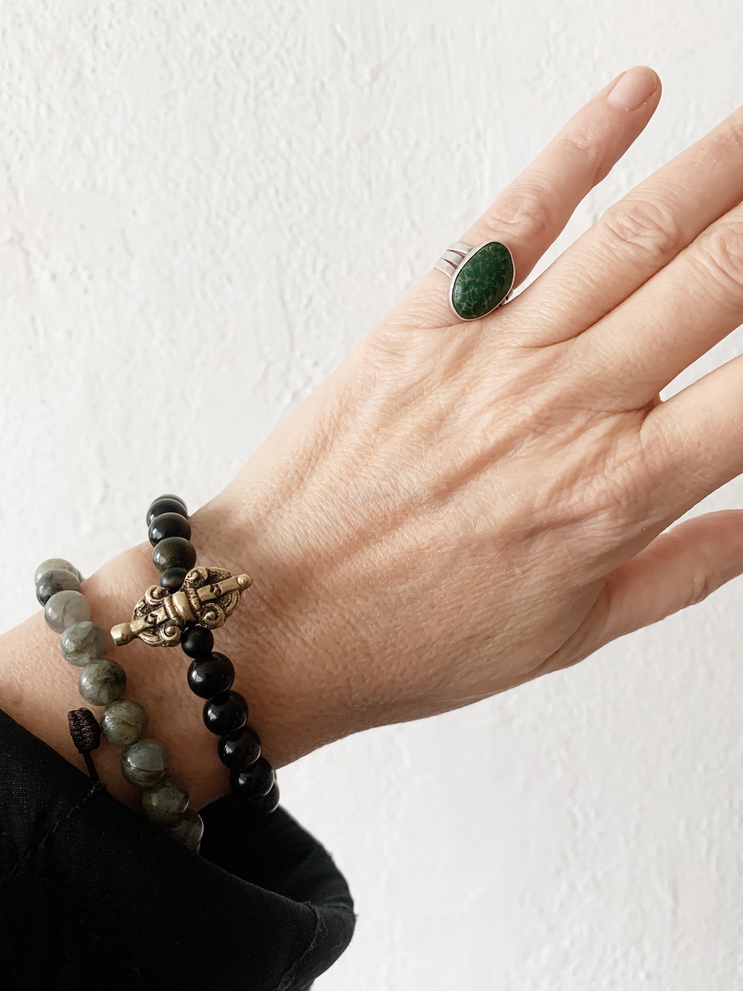 Vintage Green Jade & Sterling Ring